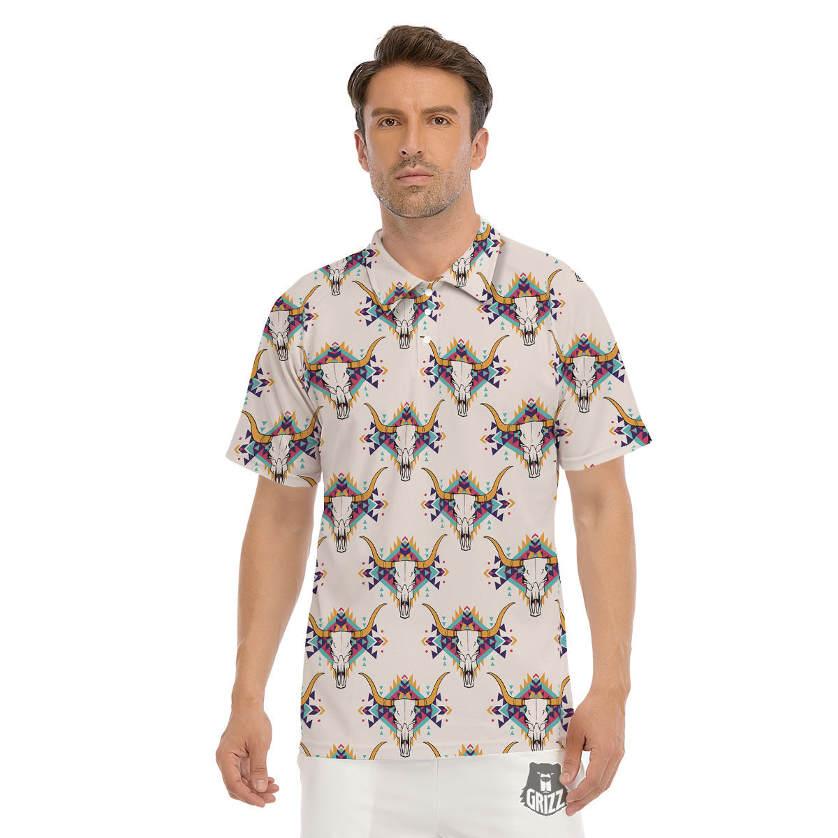 Buffalo Native Print Pattern Men's Golf Shirts-grizzshop