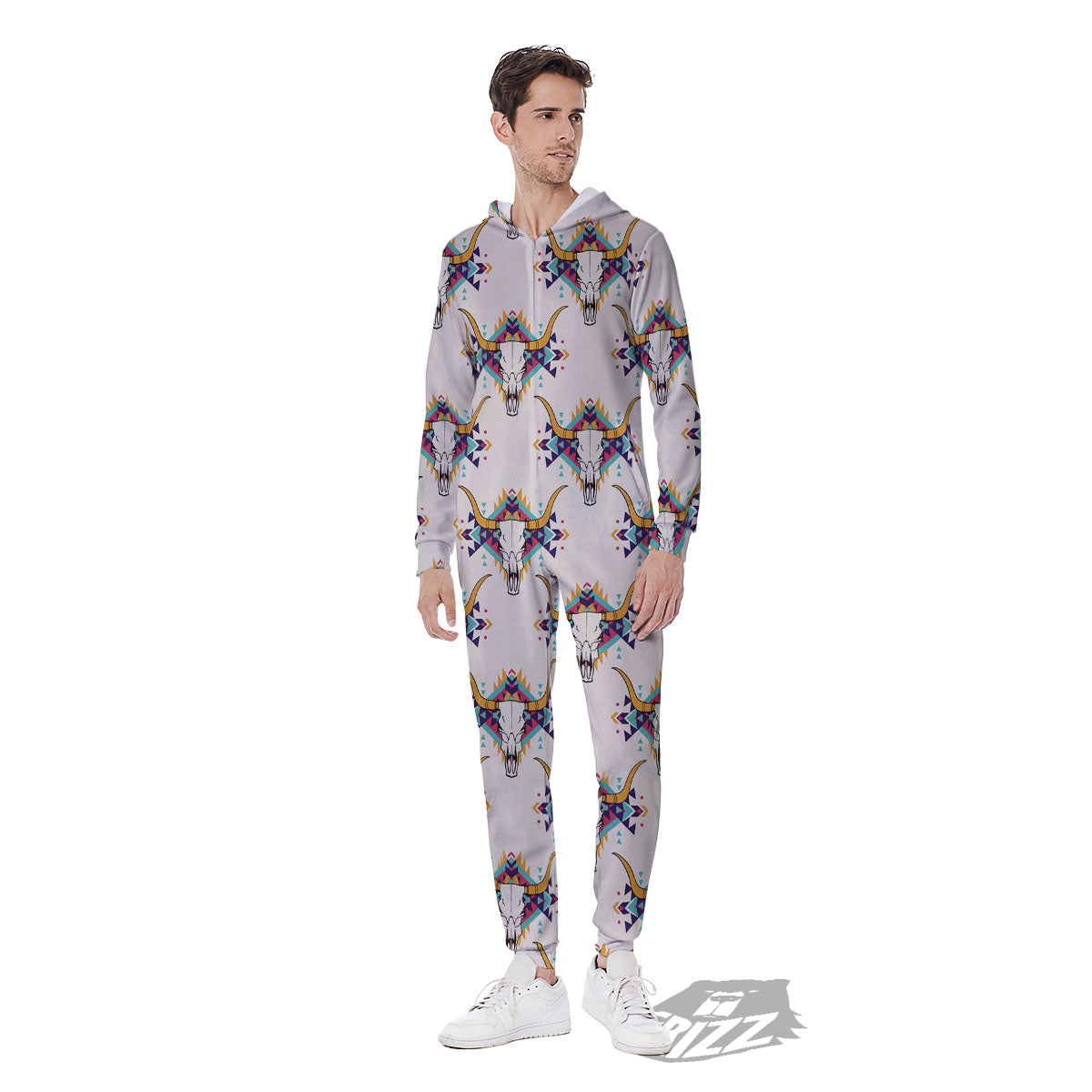 Buffalo Native Print Pattern Men's Jumpsuit-grizzshop