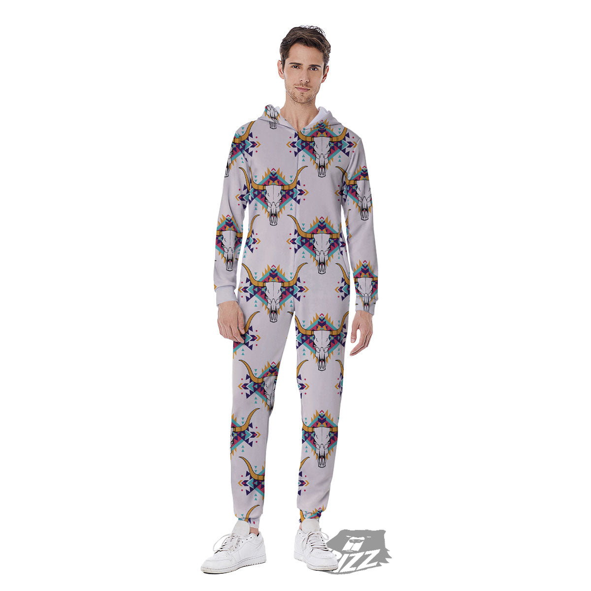 Buffalo Native Print Pattern Men's Jumpsuit-grizzshop