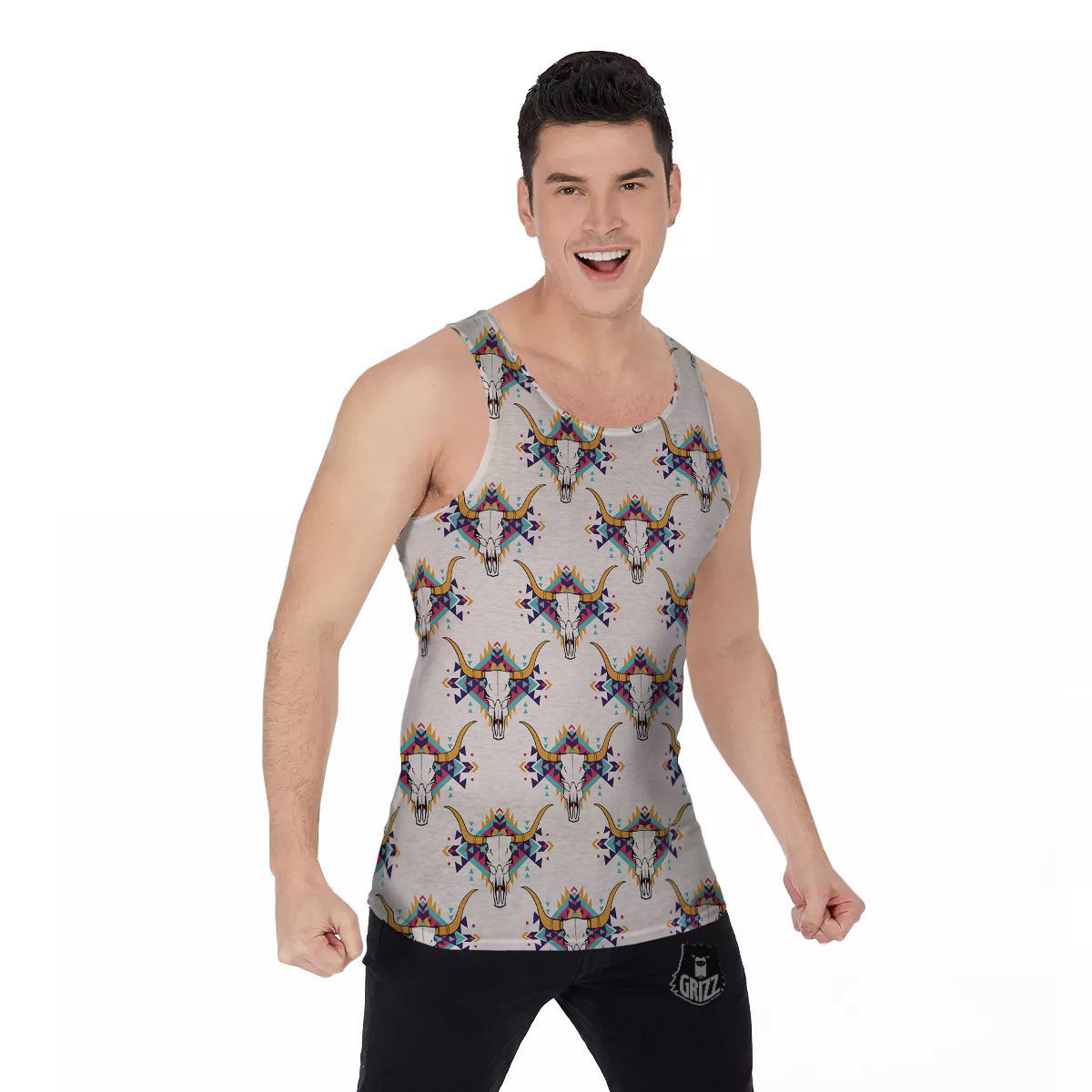 Buffalo Native Print Pattern Men's Tank Top-grizzshop