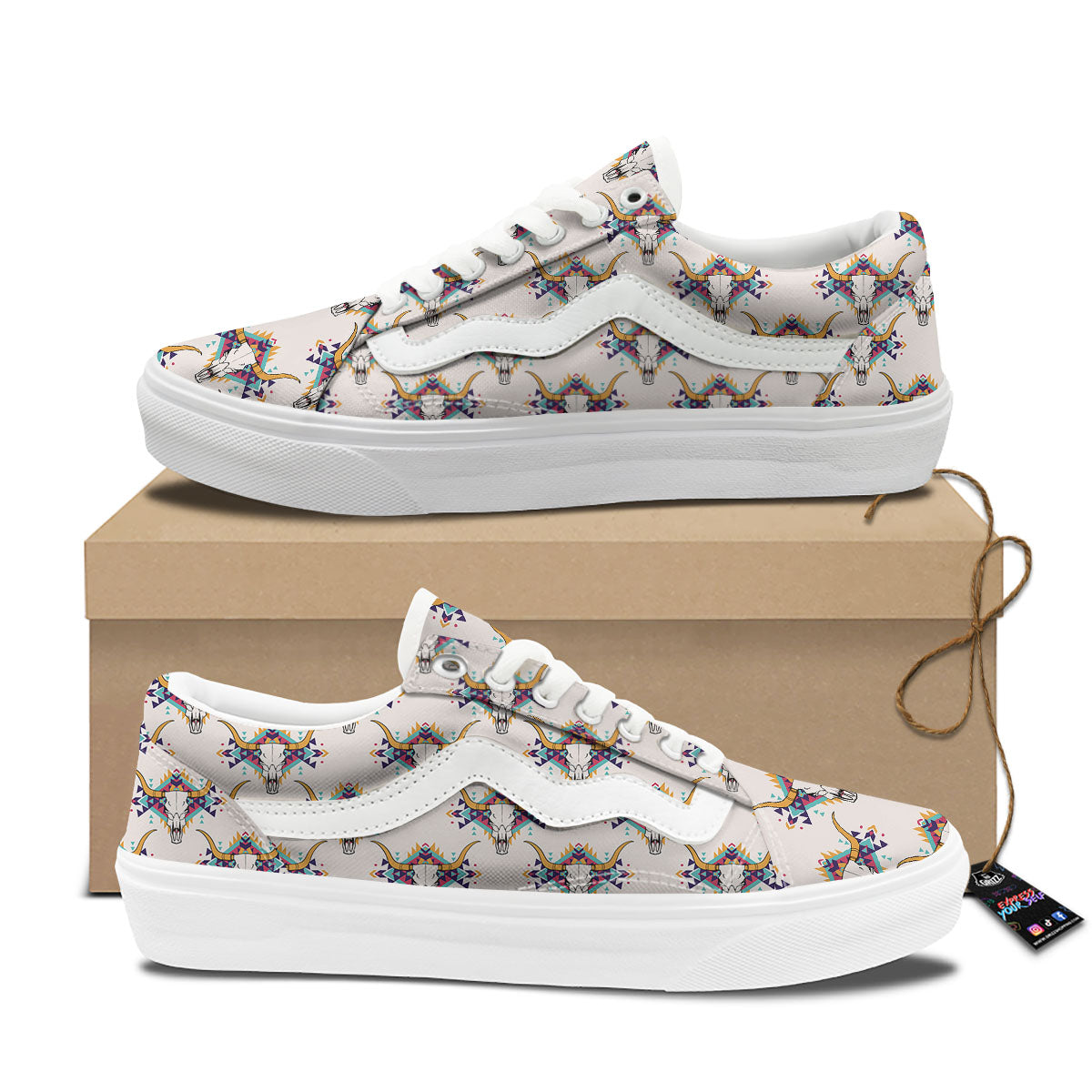 Buffalo Native Print Pattern Skate Shoes-grizzshop