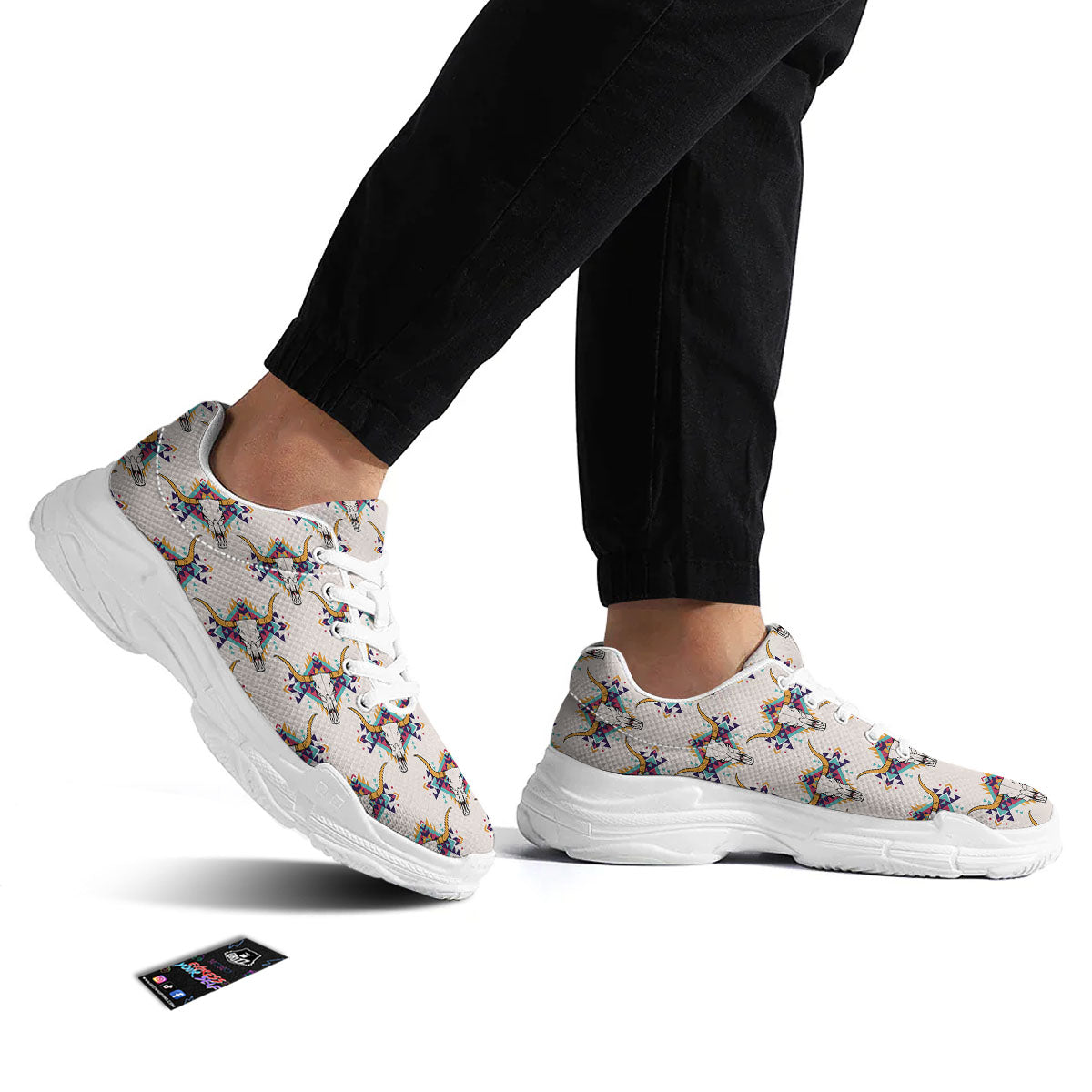 Buffalo Native Print Pattern White Chunky Shoes-grizzshop