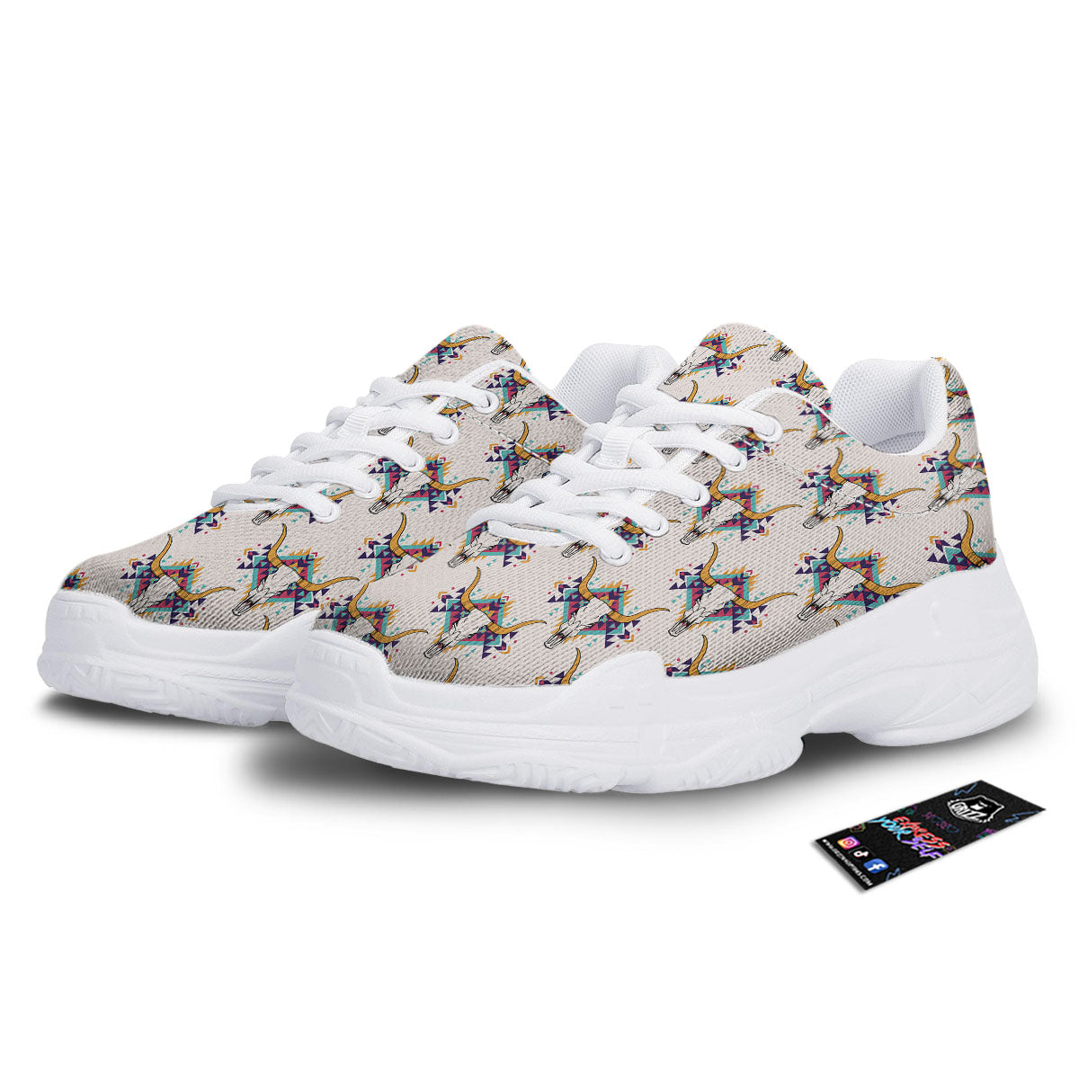 Buffalo Native Print Pattern White Chunky Shoes-grizzshop