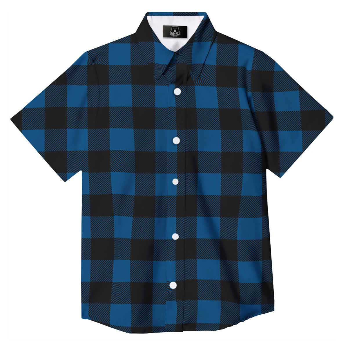 Buffalo Plaid Black And Blue Print Button Up Shirt-grizzshop