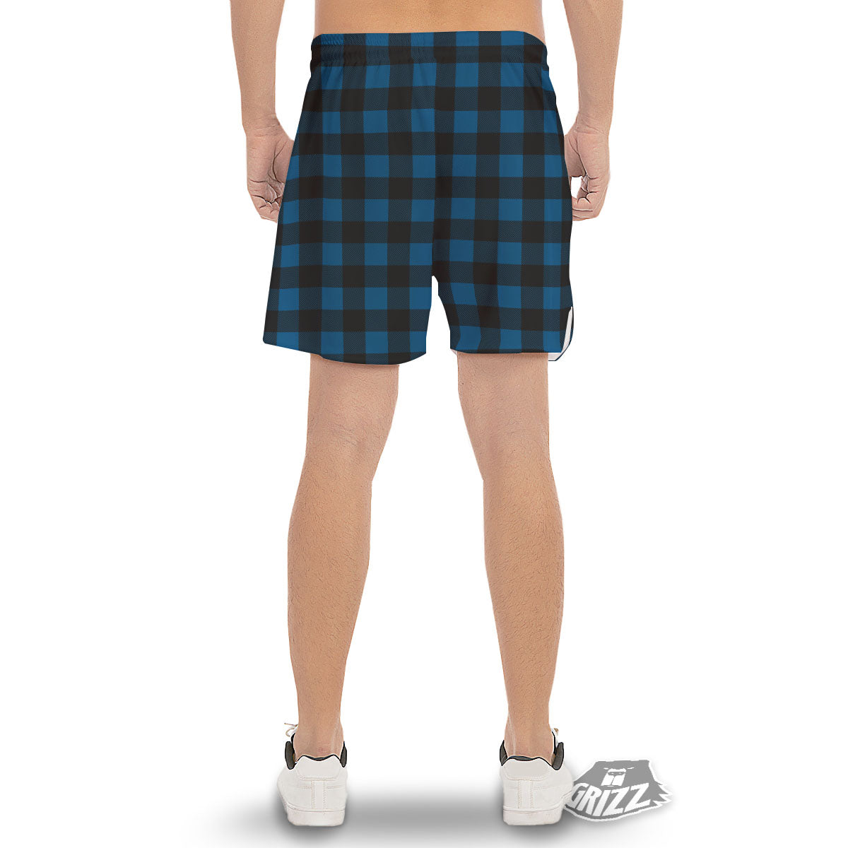 Buffalo Plaid Black And Blue Print Men's Gym Shorts-grizzshop