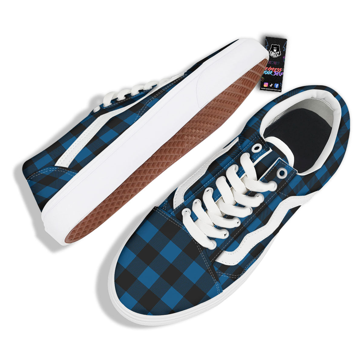 Buffalo Plaid Black And Blue Print Skate Shoes-grizzshop