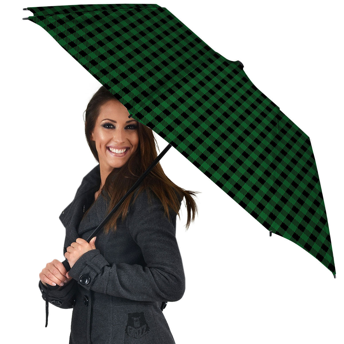 Buffalo Plaid Black And Green Print Umbrella-grizzshop