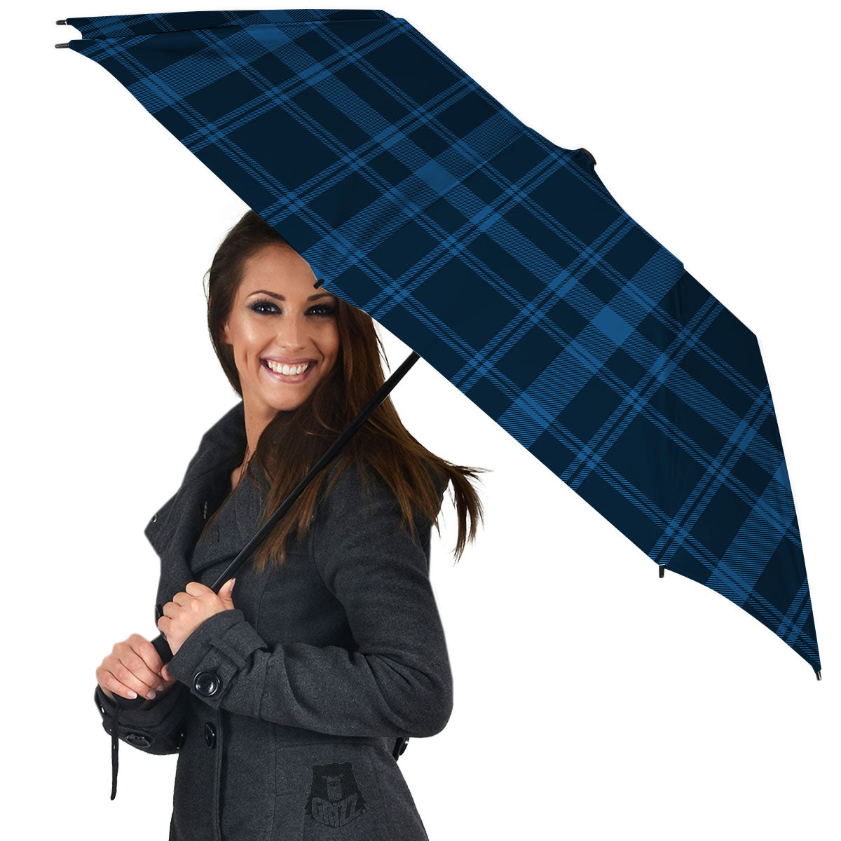 Buffalo Plaid Black And Navy Print Umbrella-grizzshop