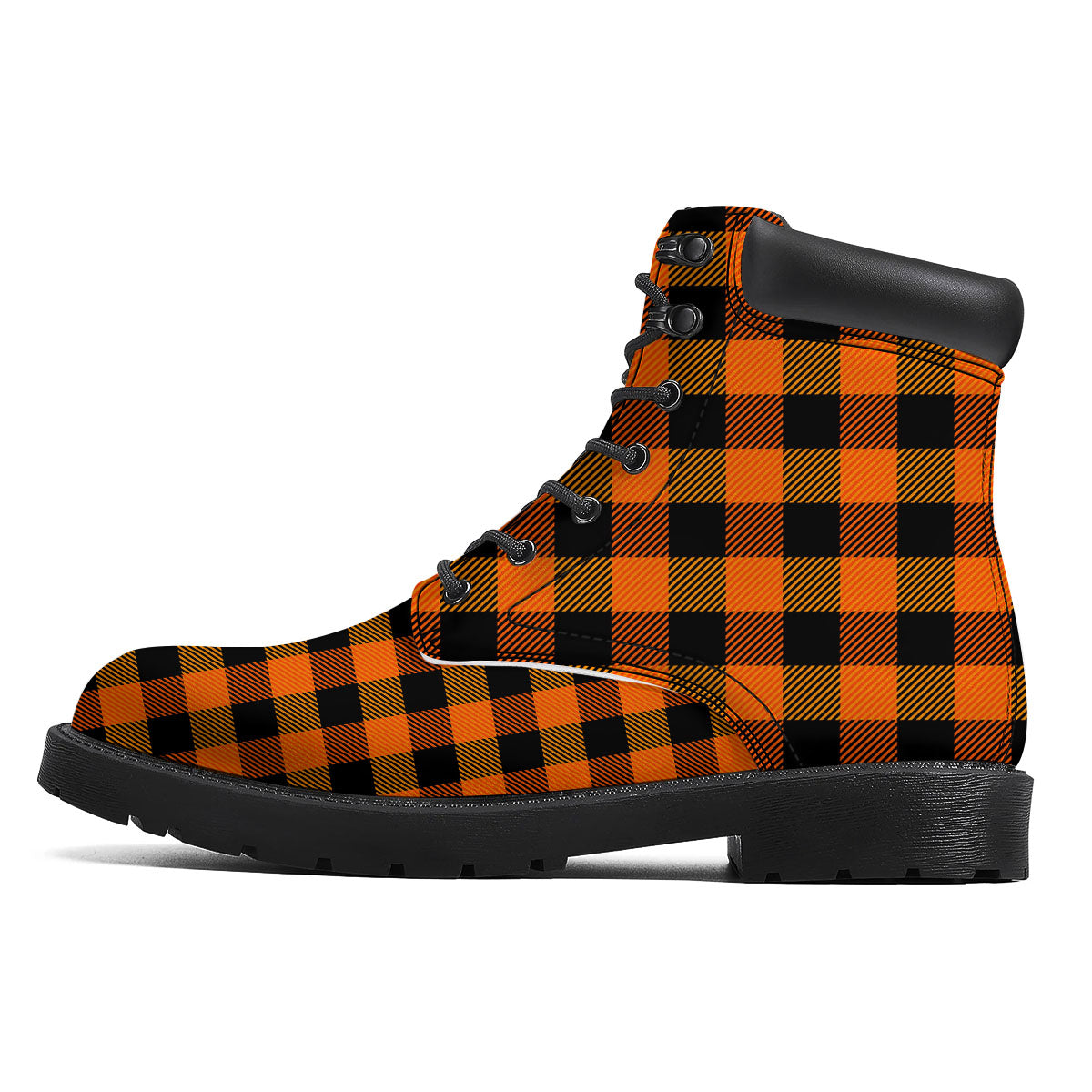 Buffalo Plaid Black And Orange Print Boots-grizzshop
