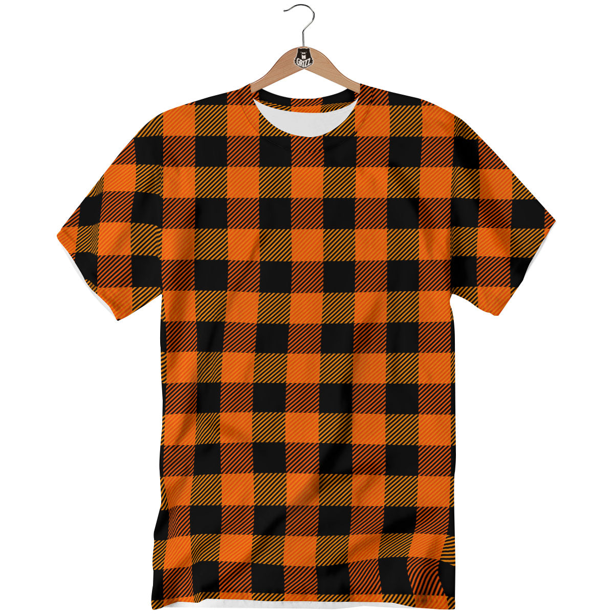 Buffalo Plaid Black And Orange Print T-Shirt-grizzshop