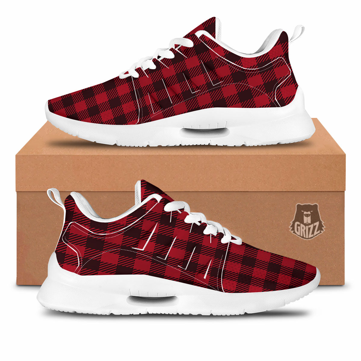 Buffalo Plaid Black And Red Print Tennis Shoes-grizzshop