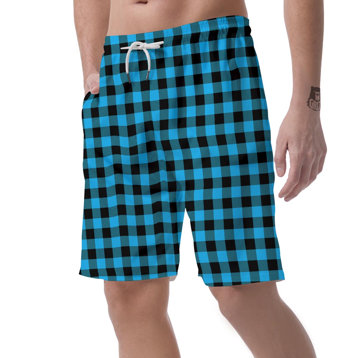 Buffalo Plaid Blue Print Men's Shorts-grizzshop