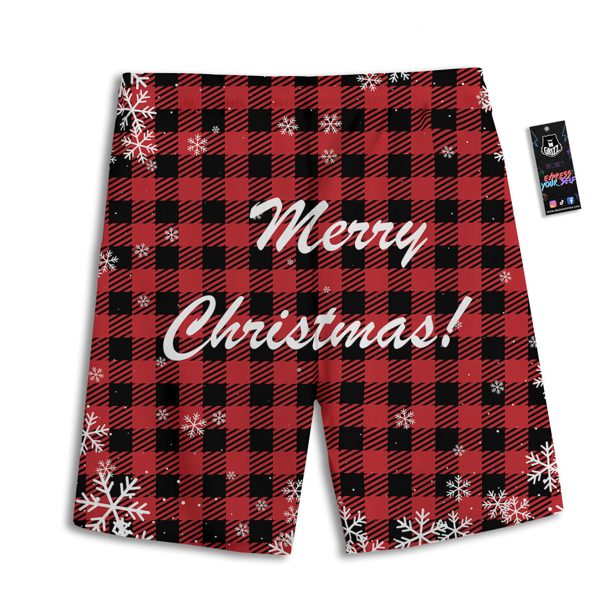 Buffalo Plaid Christmas Print Men's Athletic Shorts