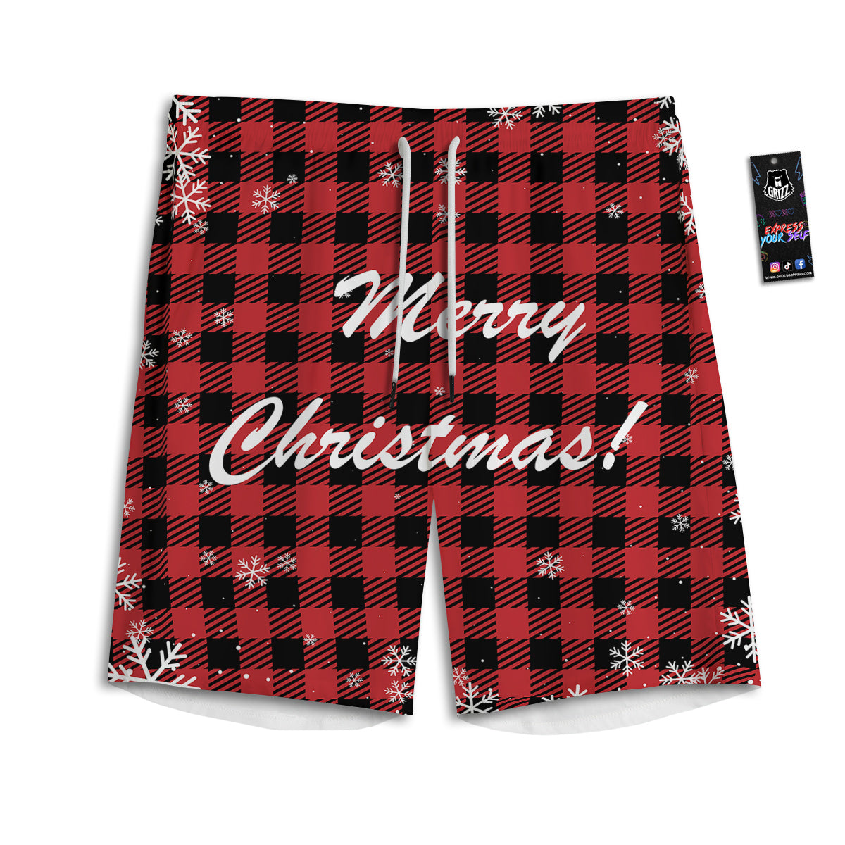 Buffalo Plaid Christmas Print Men's Athletic Shorts
