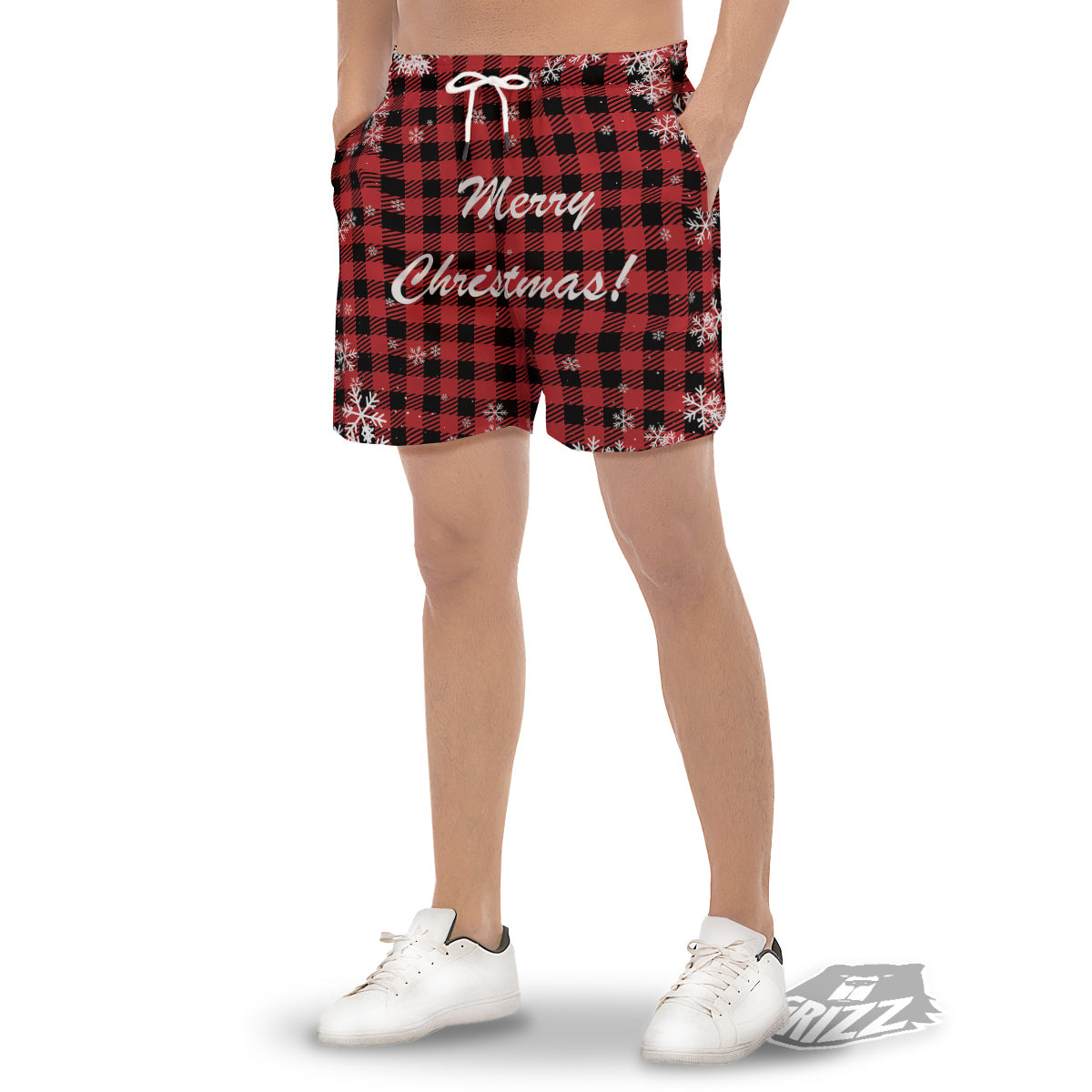 Buffalo Plaid Christmas Print Men's Gym Shorts-grizzshop