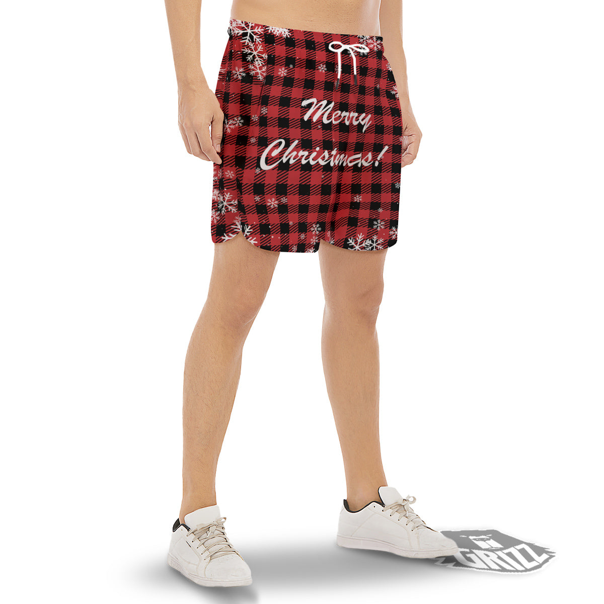 Buffalo Plaid Christmas Print Men's Gym Shorts-grizzshop