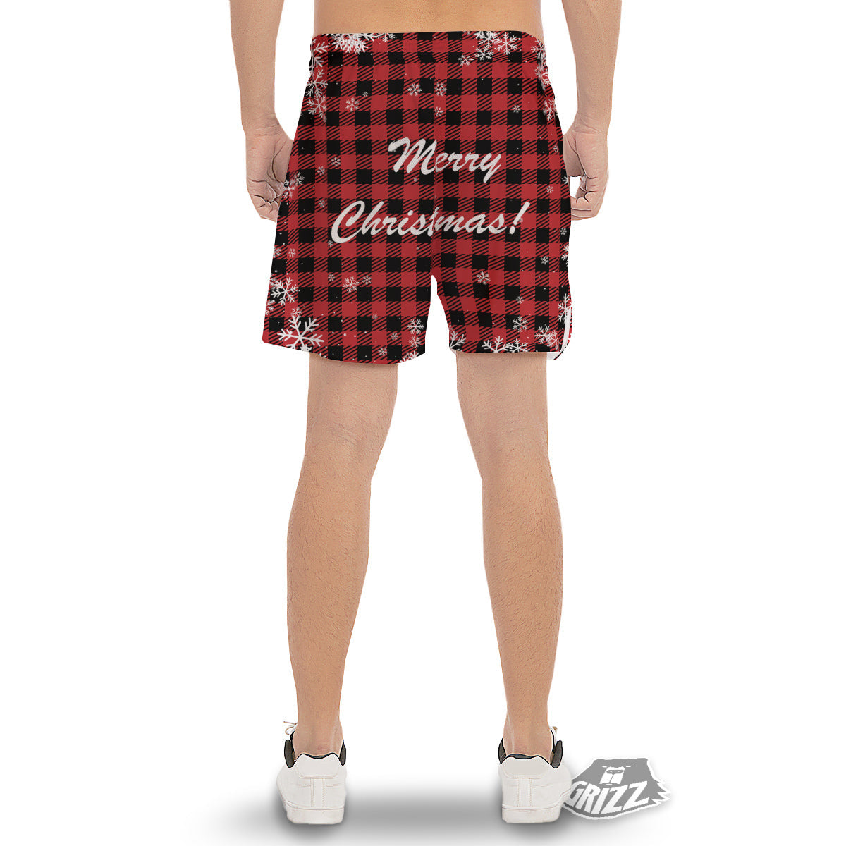 Buffalo Plaid Christmas Print Men's Gym Shorts-grizzshop