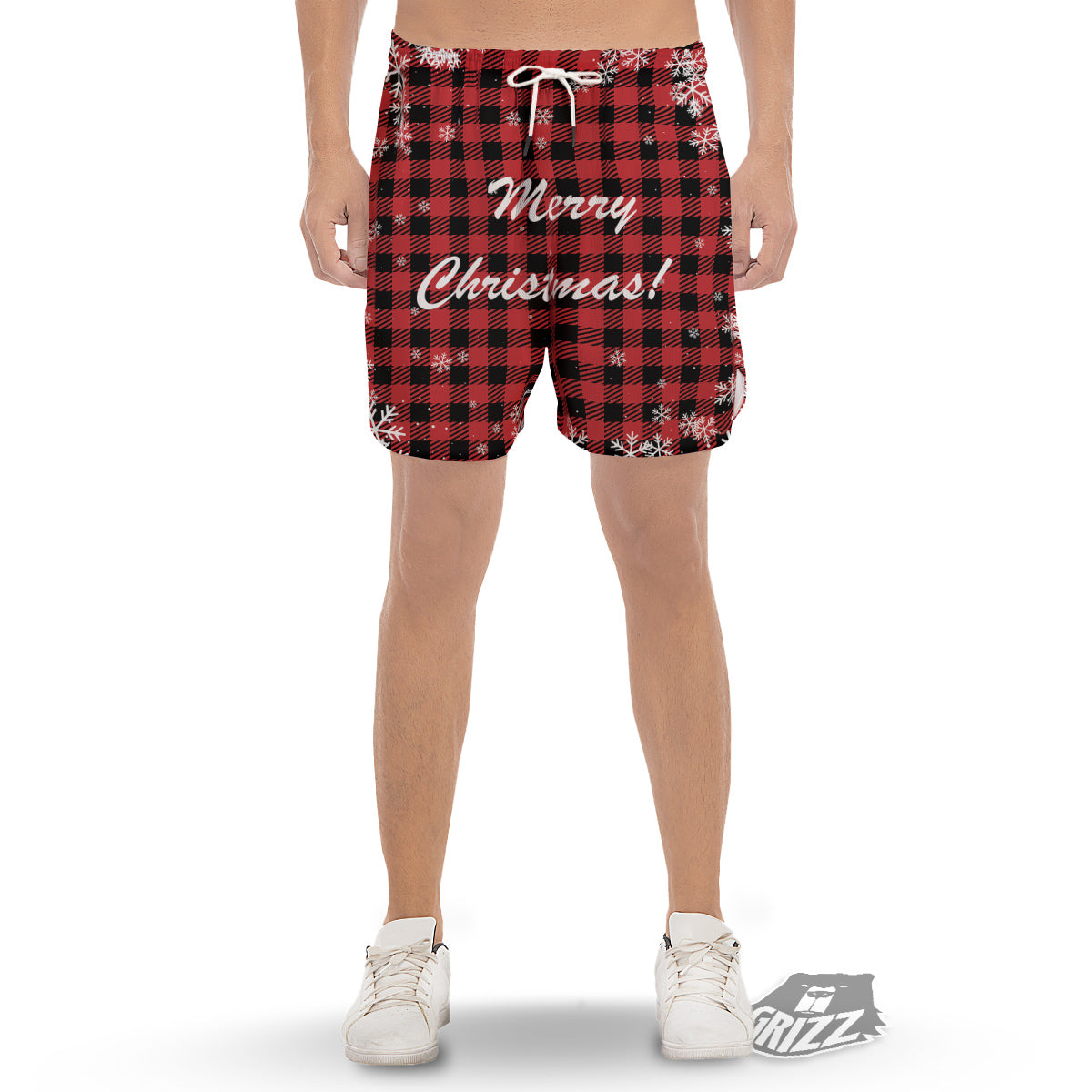 Buffalo Plaid Christmas Print Men's Gym Shorts-grizzshop