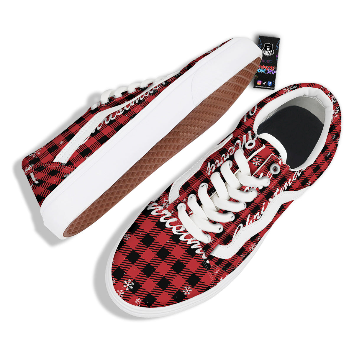 Buffalo Plaid Christmas Print Skate Shoes-grizzshop