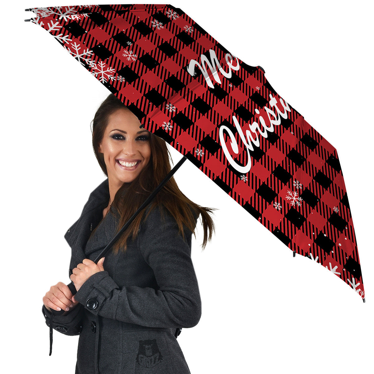 Buffalo Plaid Christmas Print Umbrella-grizzshop