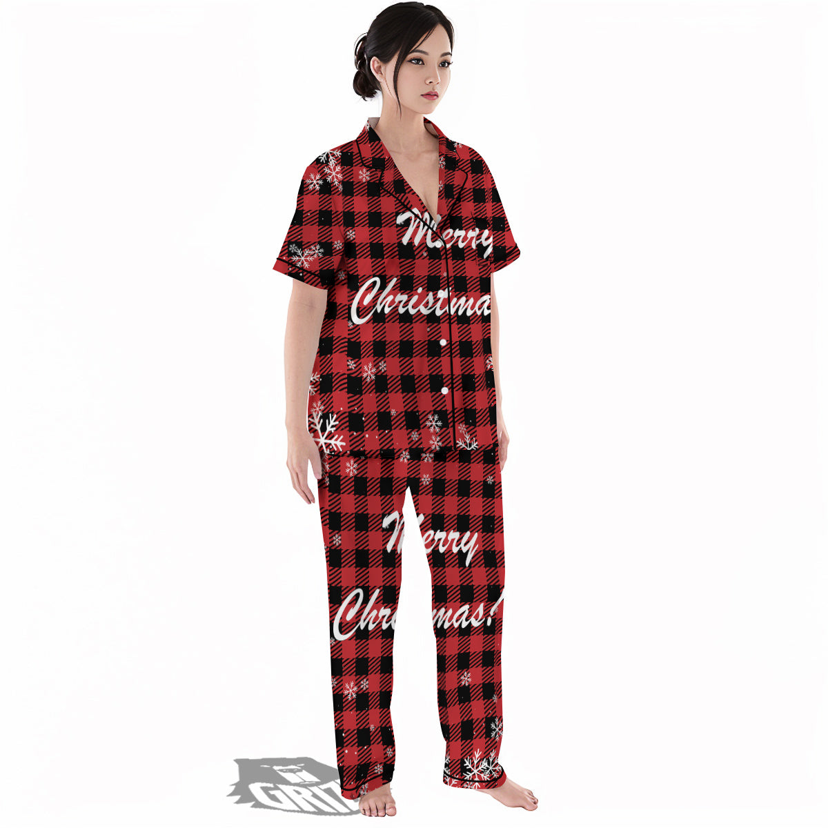 Buffalo Plaid Christmas Print Women's Pajamas Set-grizzshop