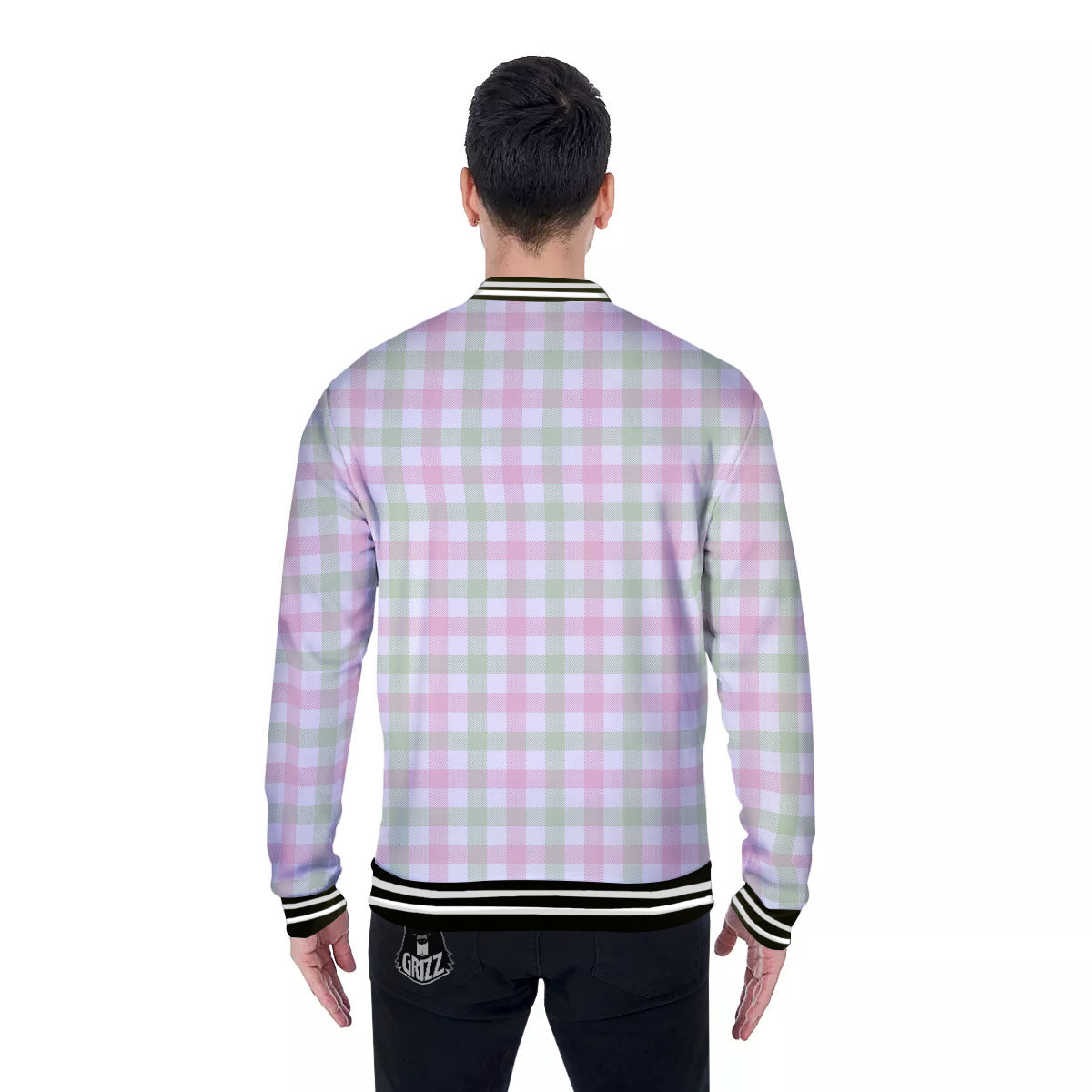 Buffalo Plaid Green And Pink Print Baseball Jacket-grizzshop