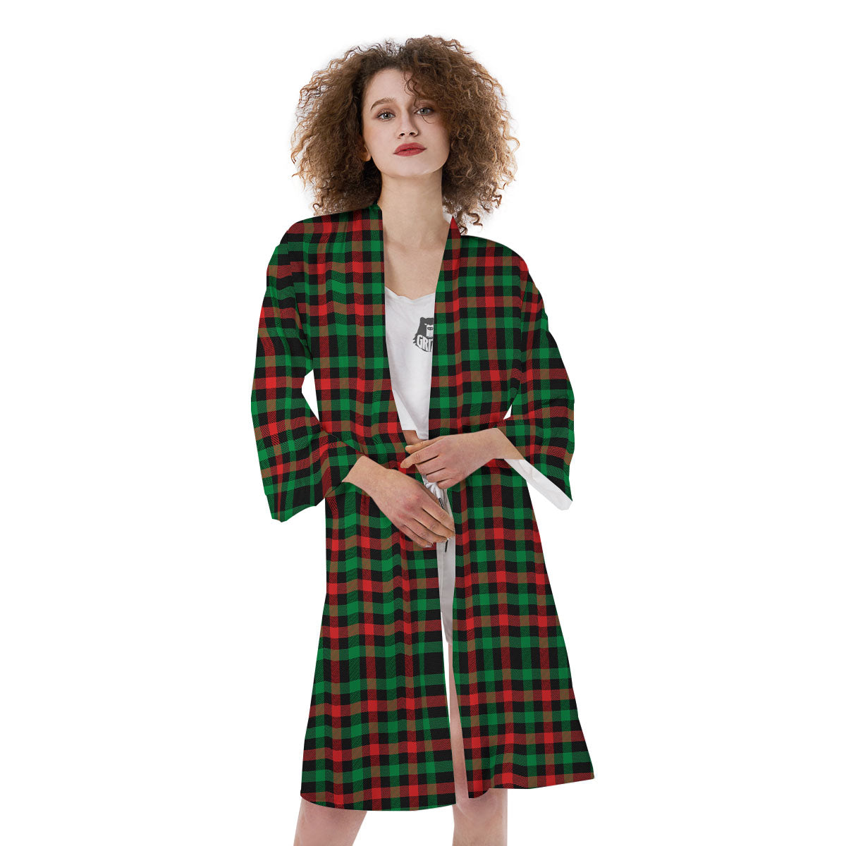 Buffalo Plaid Green Red And Black Print Kimono-grizzshop