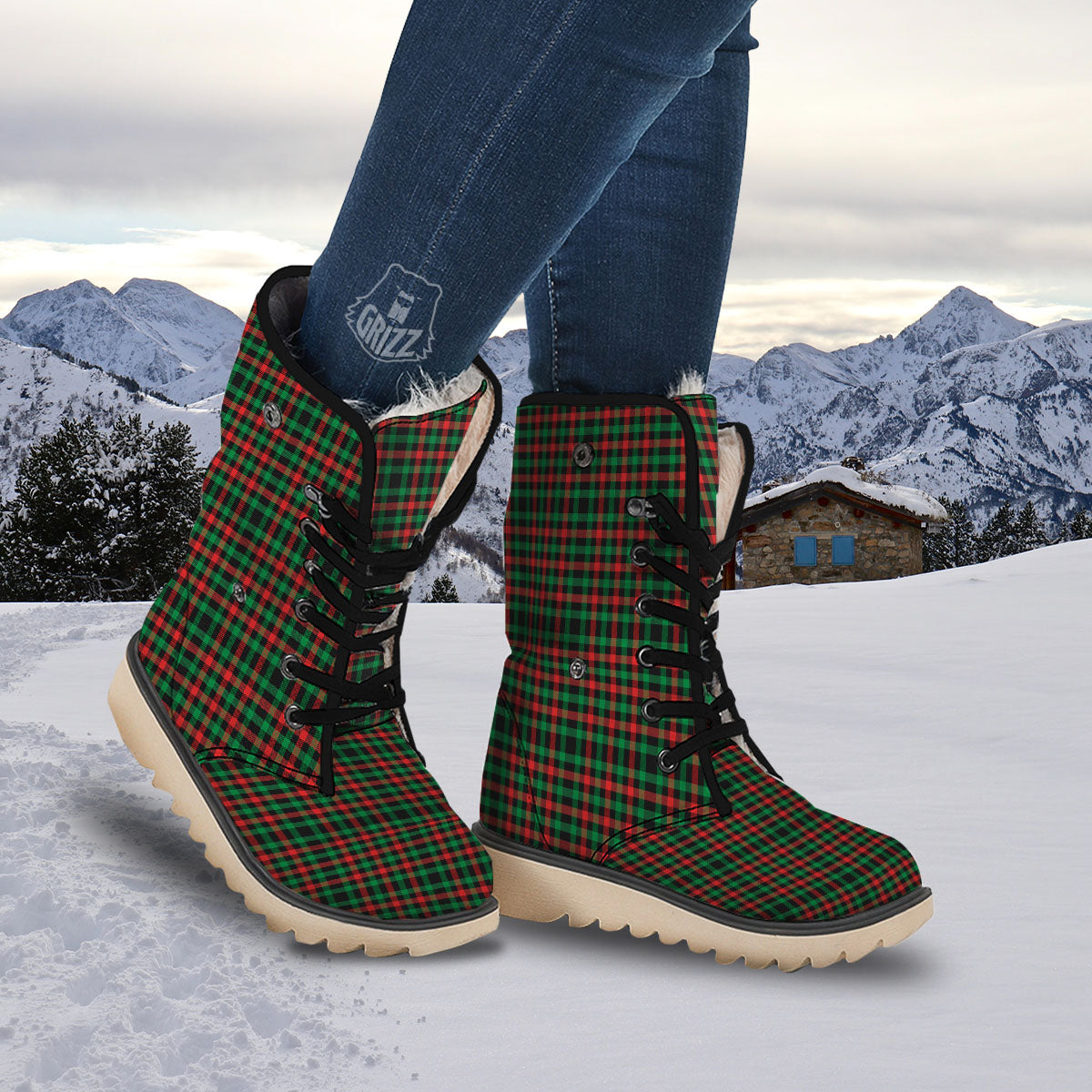 Buffalo Plaid Green Red And Black Print Snow Boots Grizzshopping