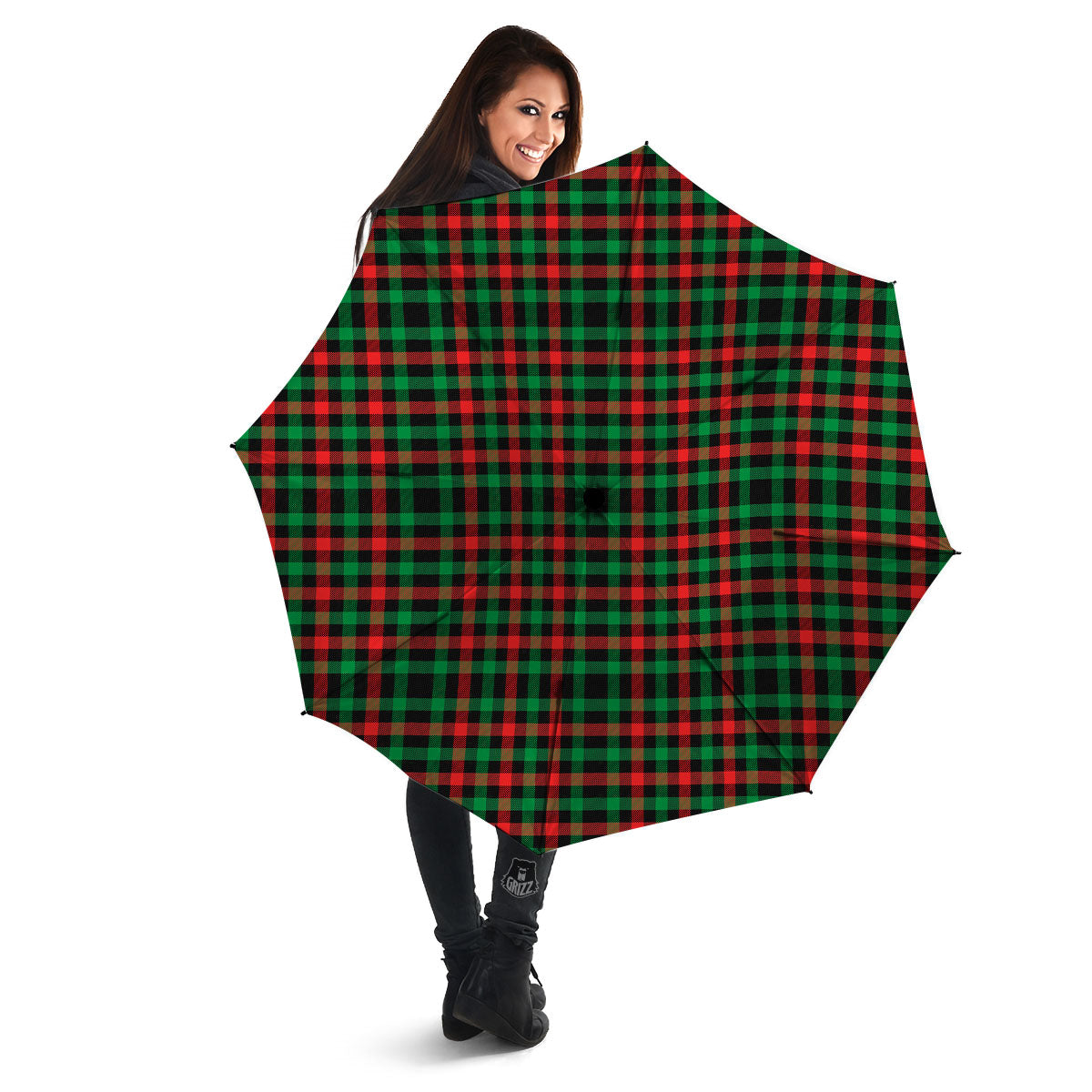Buffalo Plaid Green Red And Black Print Umbrella-grizzshop