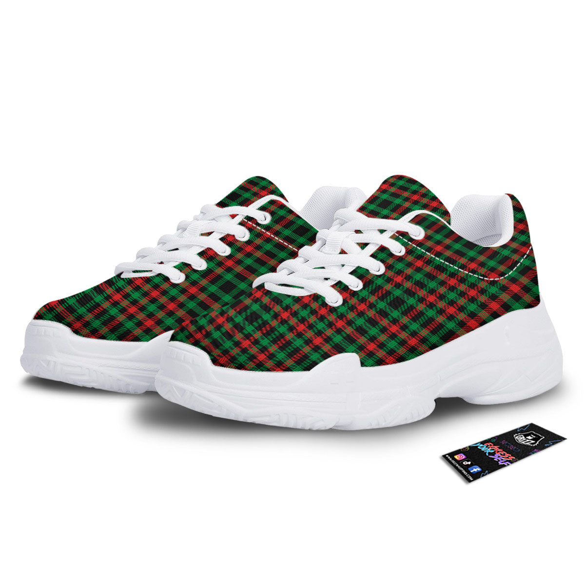 Buffalo Plaid Green Red And Black Print White Chunky Shoes-grizzshop