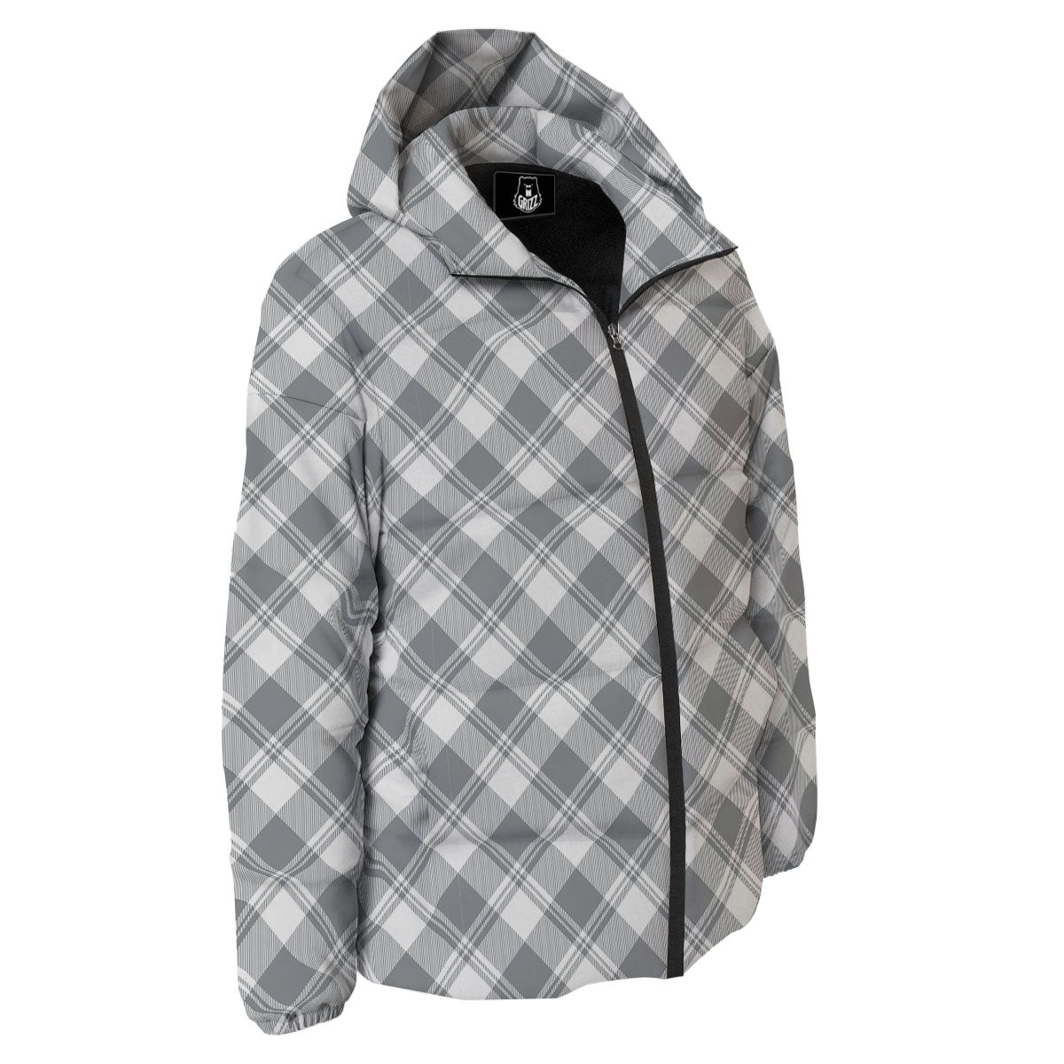 Buffalo Plaid Grey Print Pattern Down Jacket-grizzshop