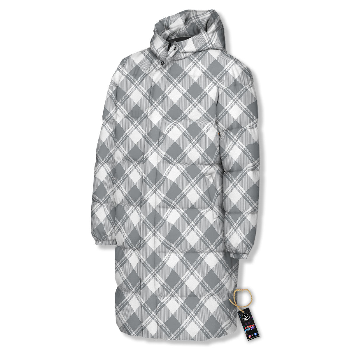 Buffalo Plaid Grey Print Pattern Long Down Jacket-grizzshop
