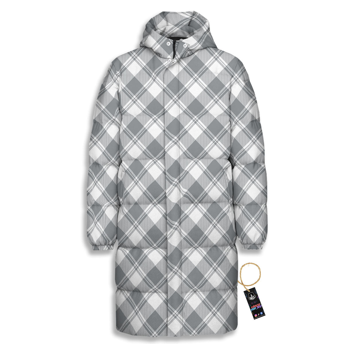 Buffalo Plaid Grey Print Pattern Long Down Jacket-grizzshop