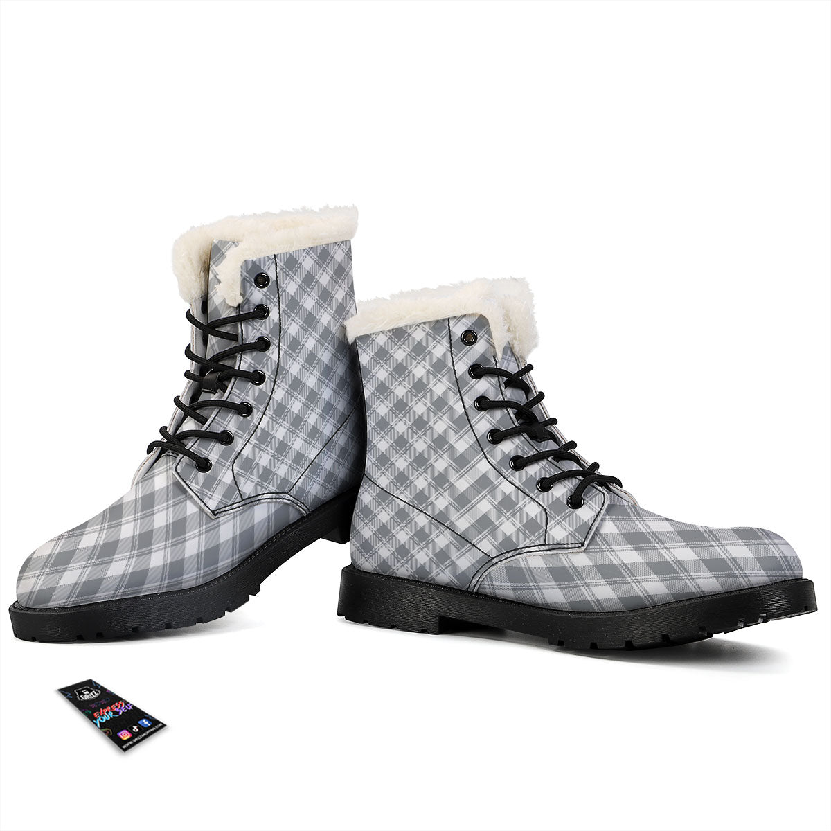Buffalo Plaid Grey Print Pattern Winter Boots-grizzshop