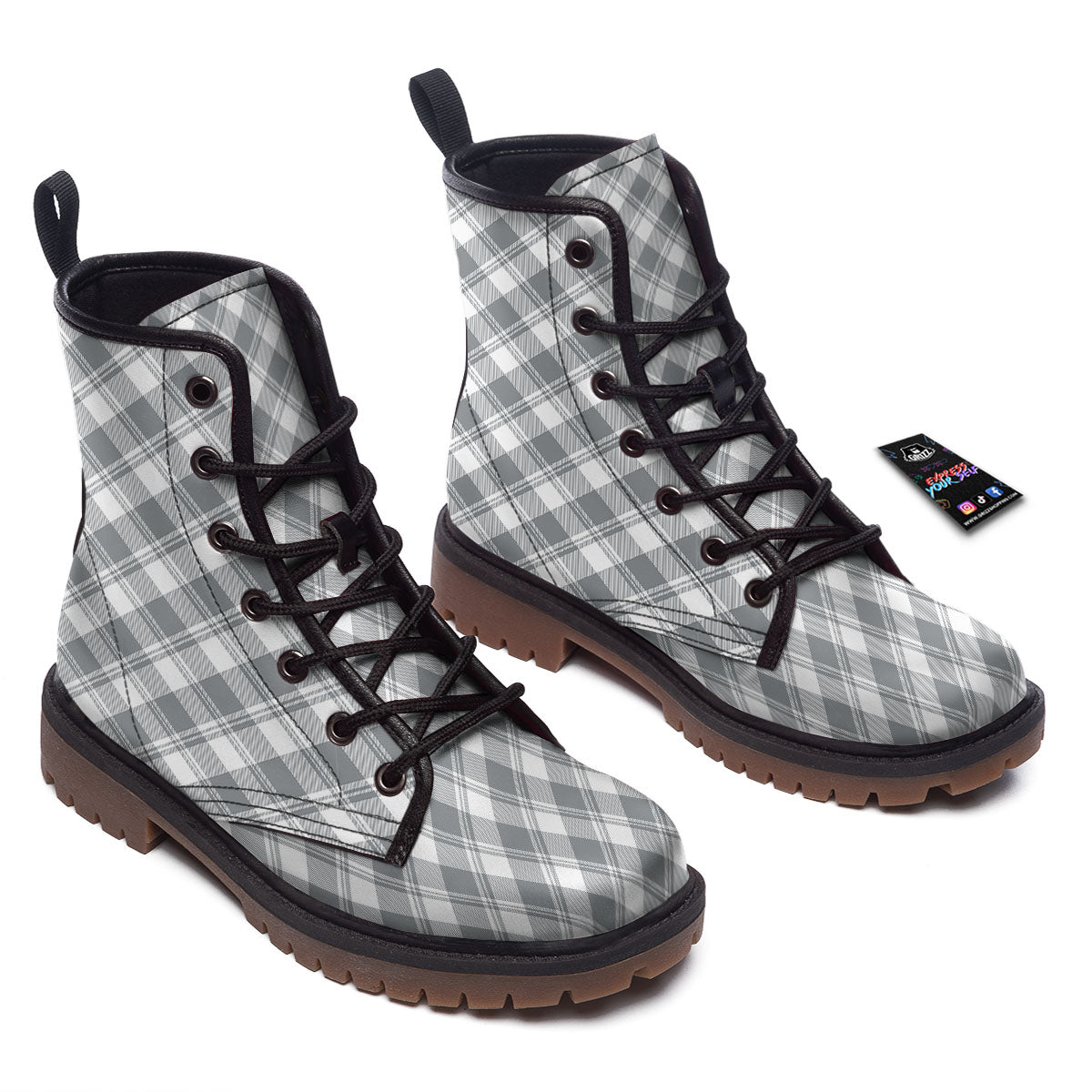 Buffalo Plaid Grey Print Pattern Work Boots-grizzshop
