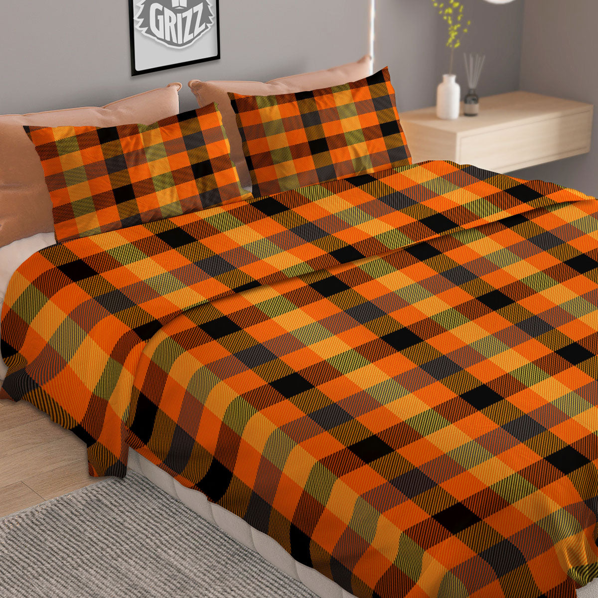 Buffalo Plaid Halloween Print Duvet Cover Bedding Set