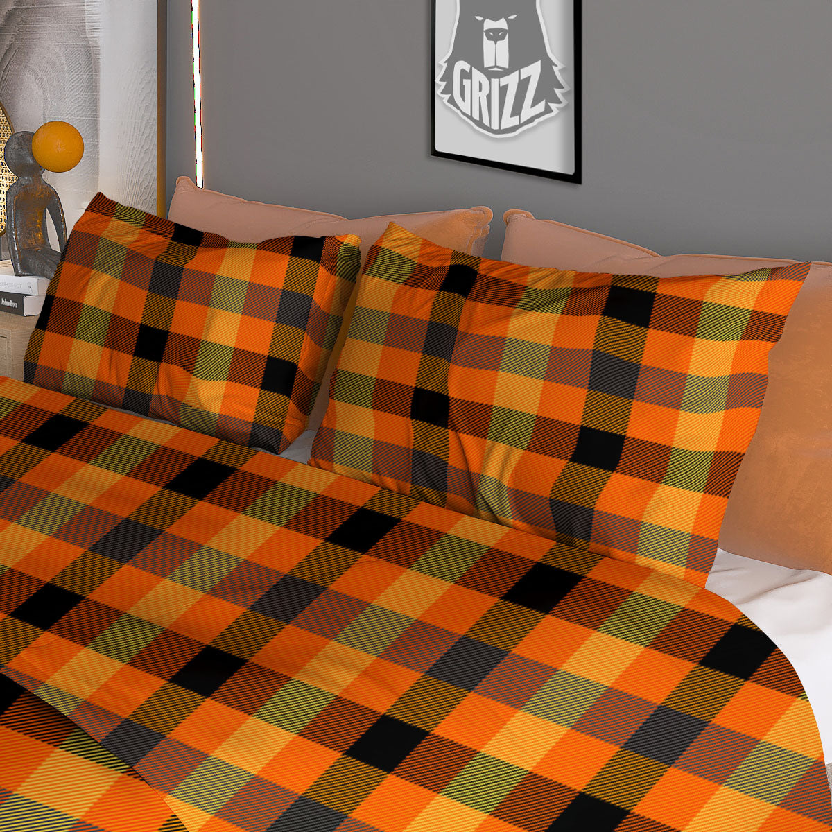 Buffalo Plaid Halloween Print Duvet Cover Bedding Set