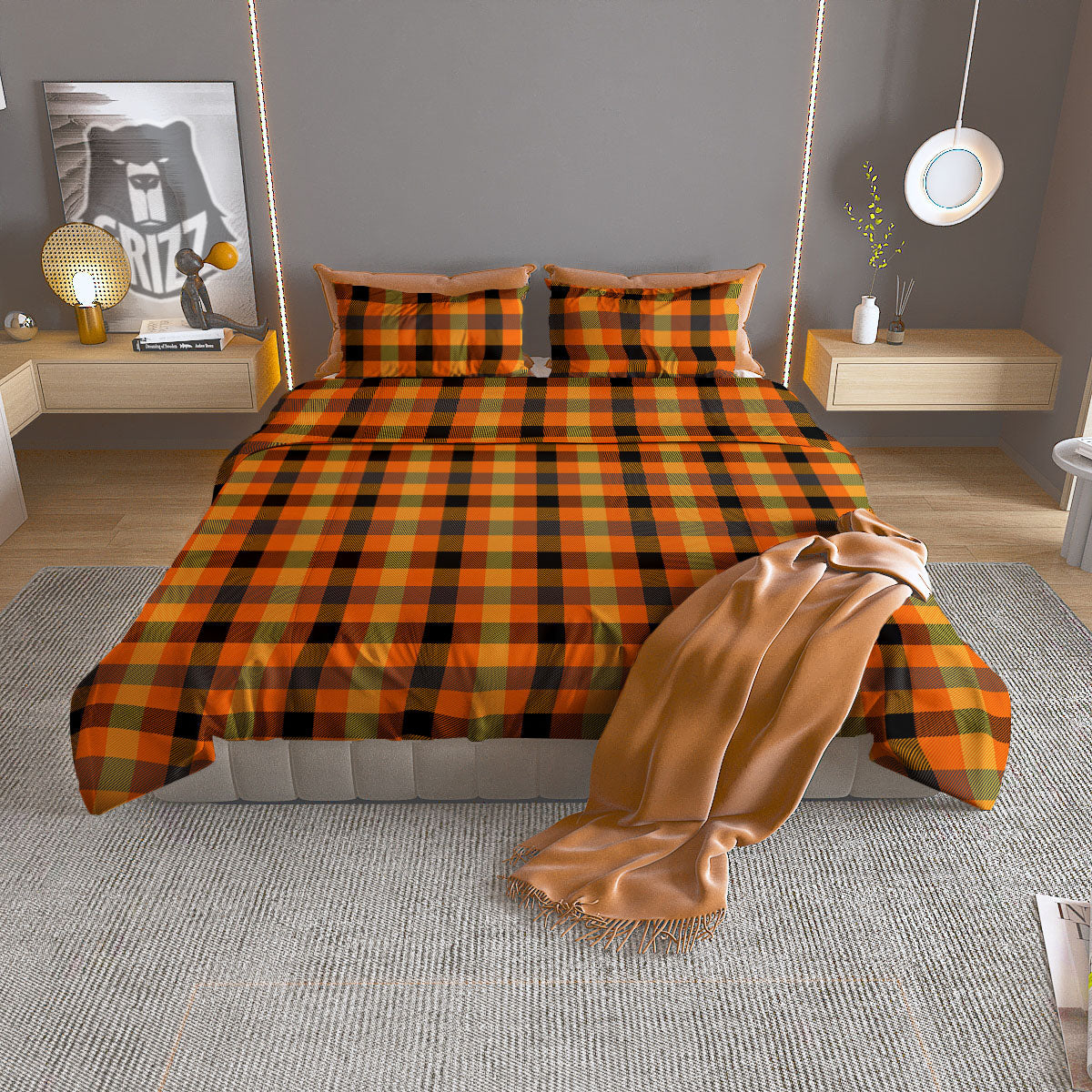 Buffalo Plaid Halloween Print Duvet Cover Bedding Set