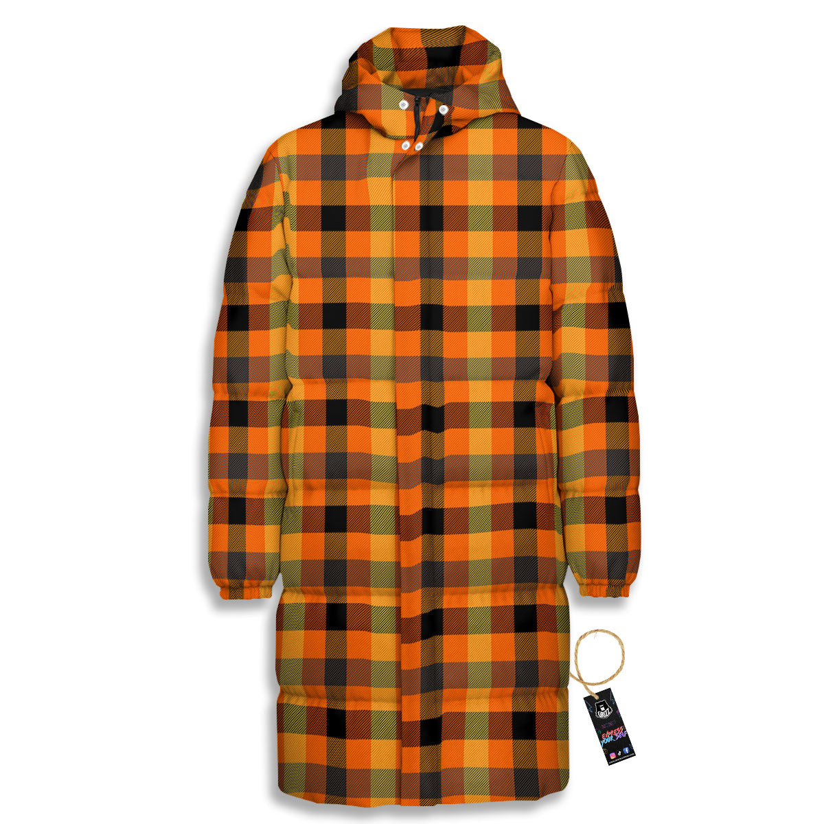Buffalo Plaid Halloween Print Long Down Jacket-grizzshop