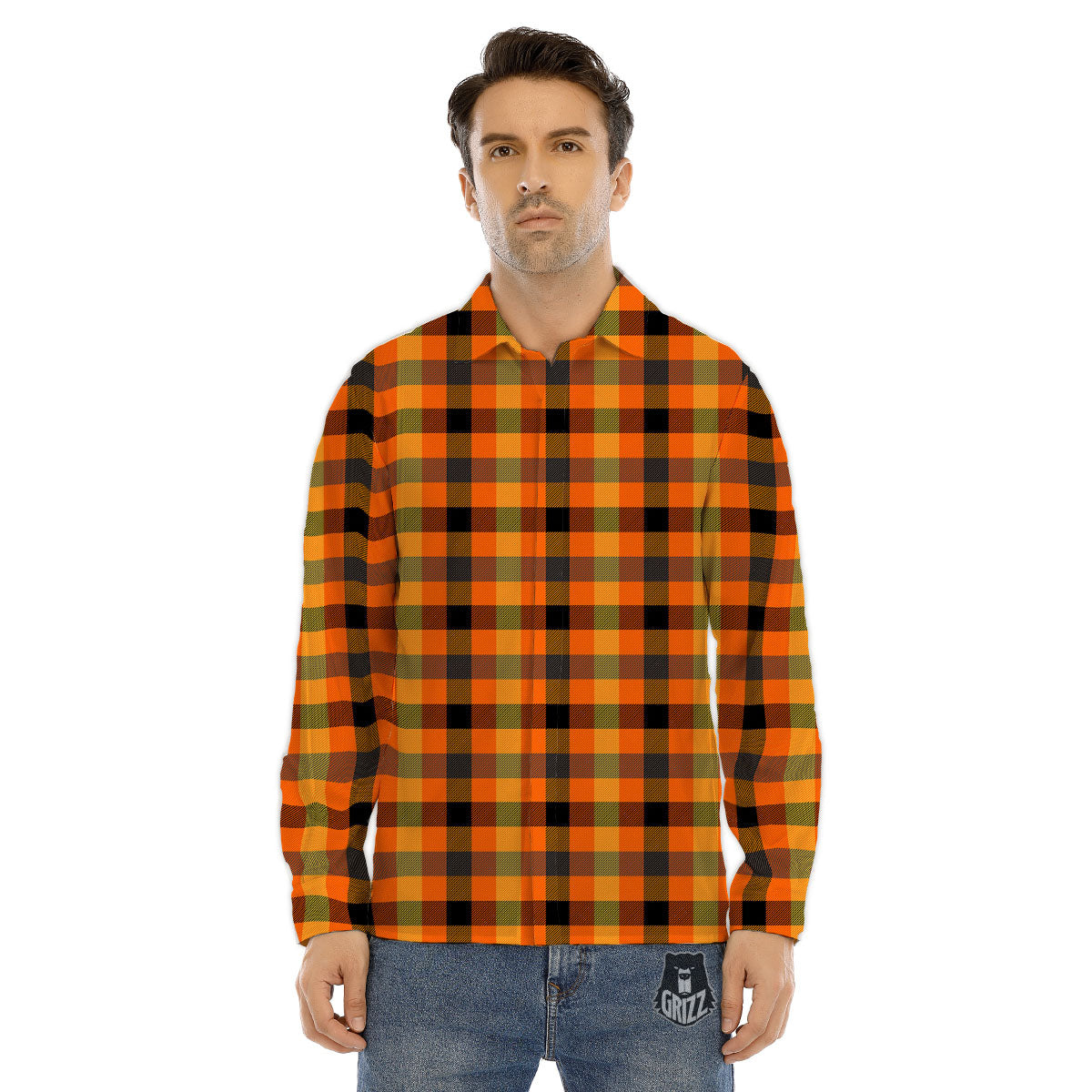 Buffalo Plaid Halloween Print Men's Dress Shirts-grizzshop