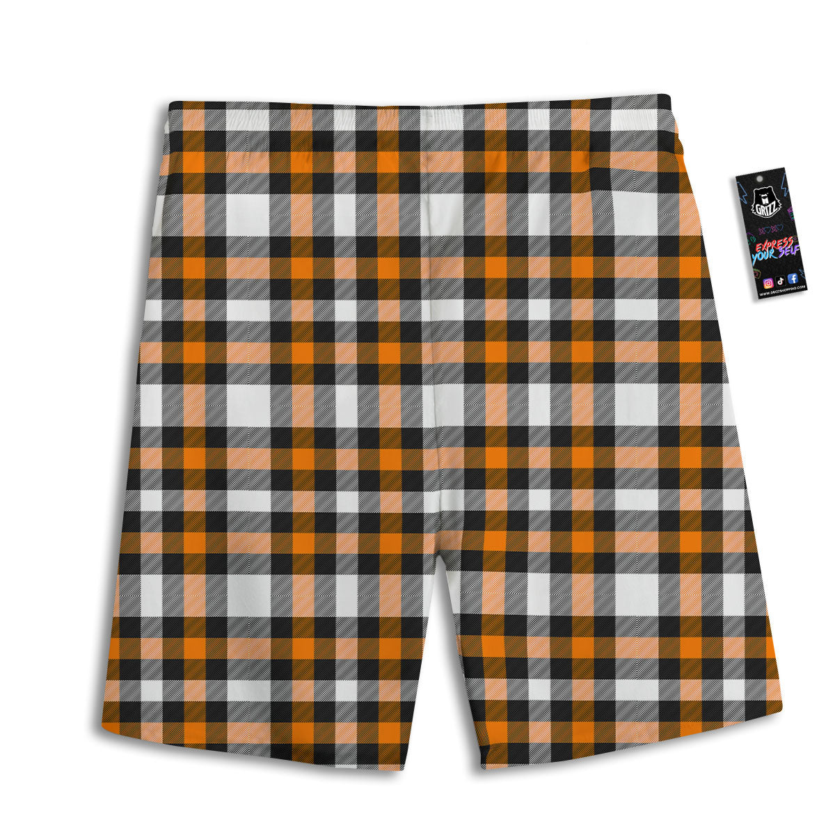 Buffalo Check Black And Orange Print Pattern Men's Athletic Shorts