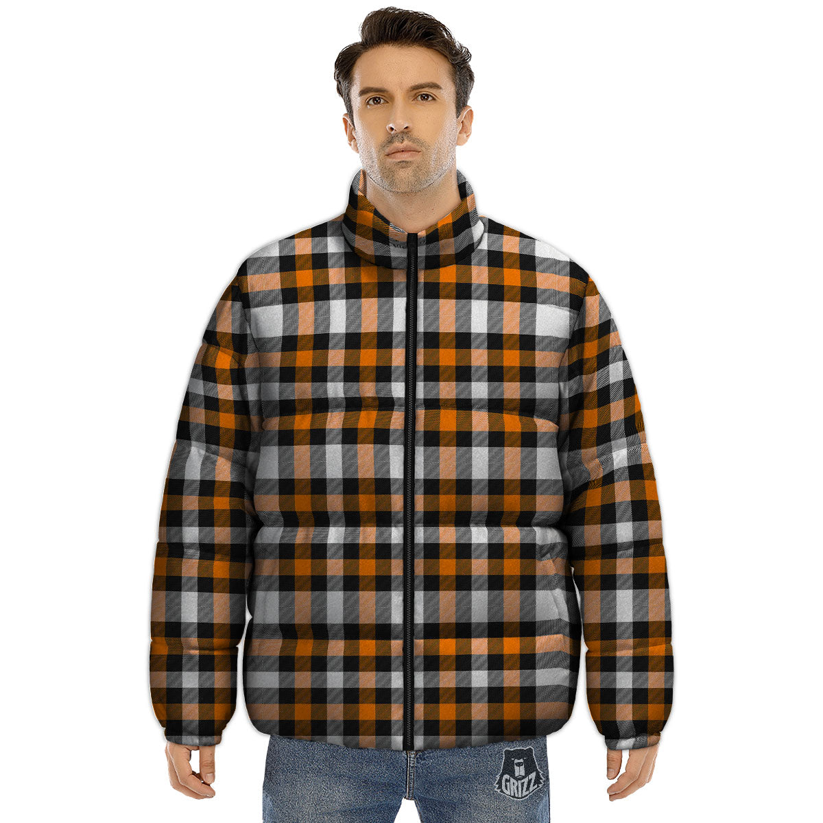 Buffalo Plaid Halloween Print Pattern Puffer Jacket-grizzshop