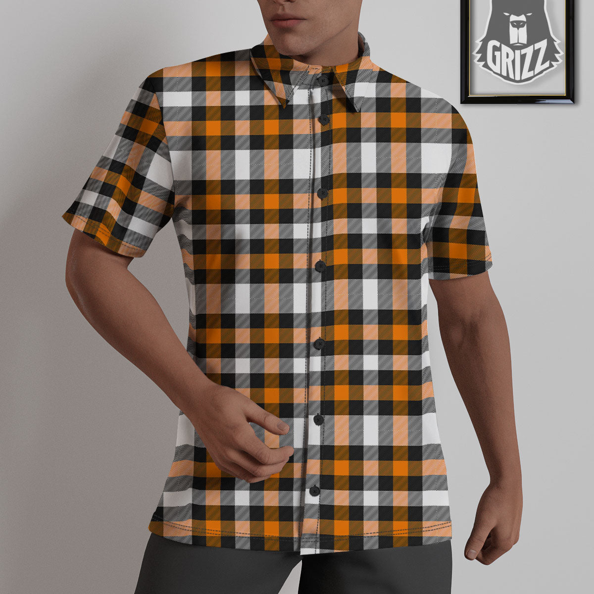 Buffalo Plaid Halloween Print Pattern Untucked Shirts-grizzshop