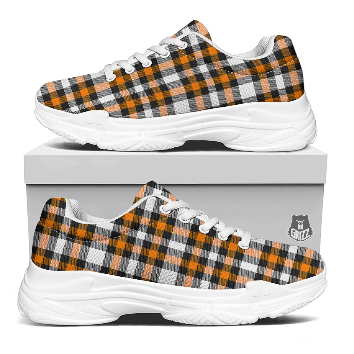Buffalo Plaid Halloween Print Pattern White Chunky Shoes-grizzshop