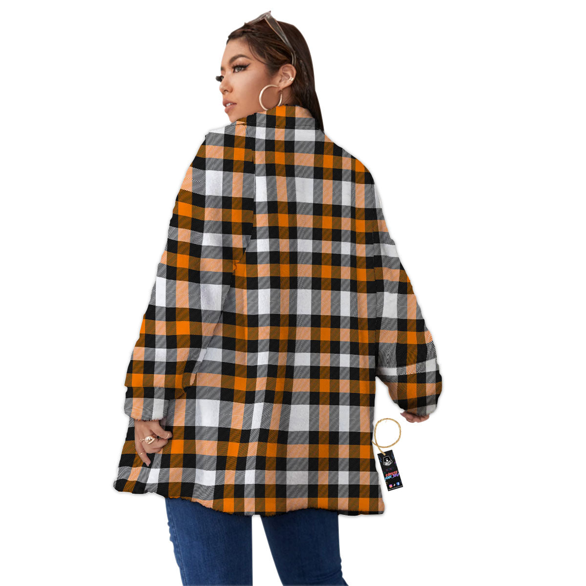 Buffalo Plaid Halloween Print Pattern Women's Sherpa Jacket-grizzshop