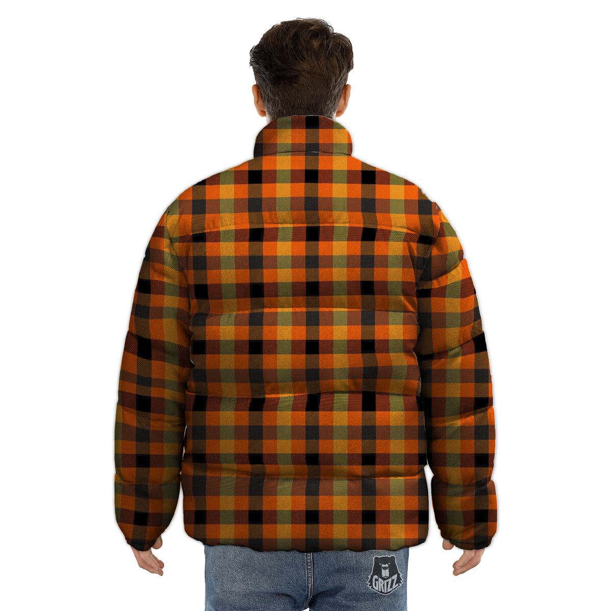 Buffalo Plaid Halloween Print Puffer Jacket-grizzshop