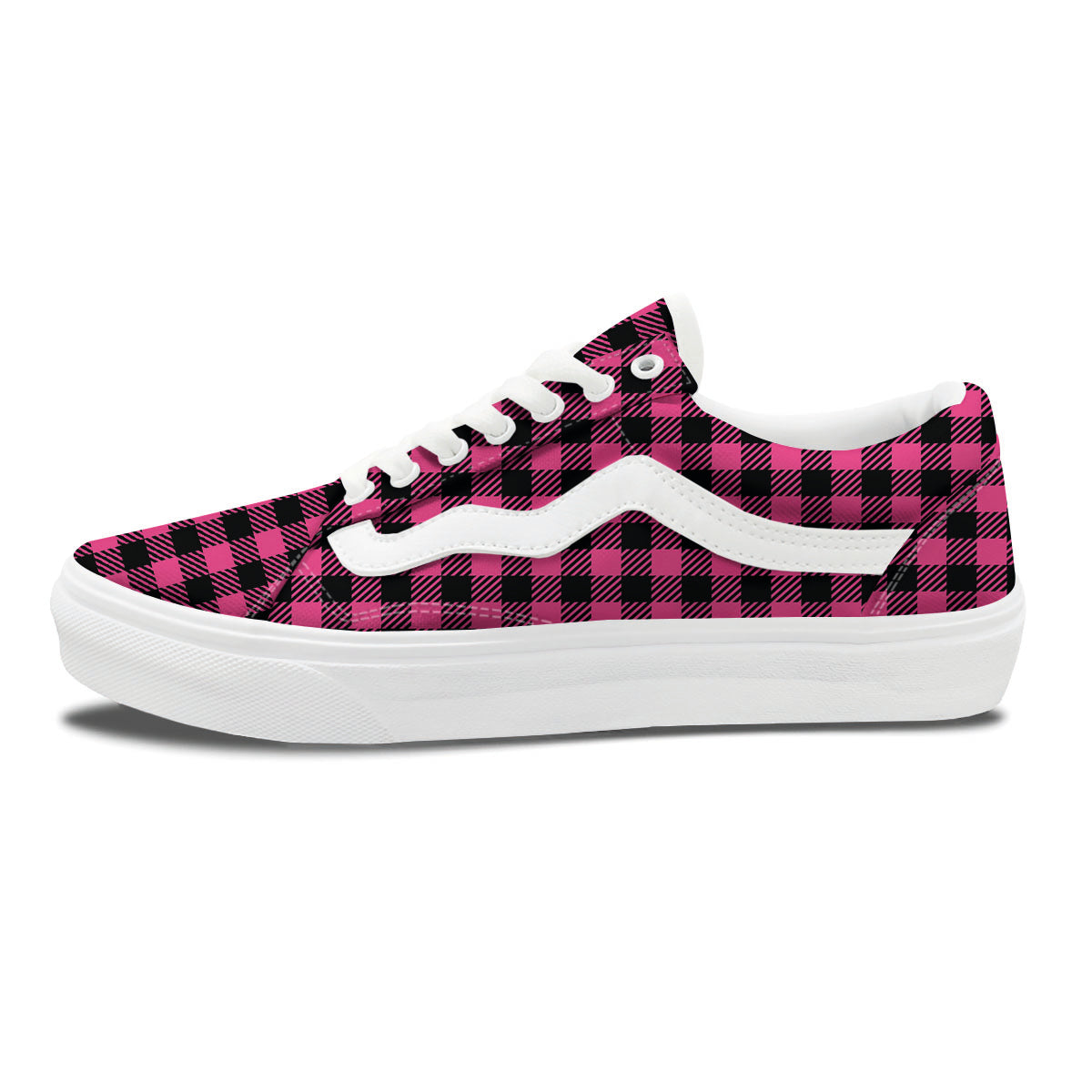 Buffalo Plaid Hot Pink Print Skate Shoes-grizzshop