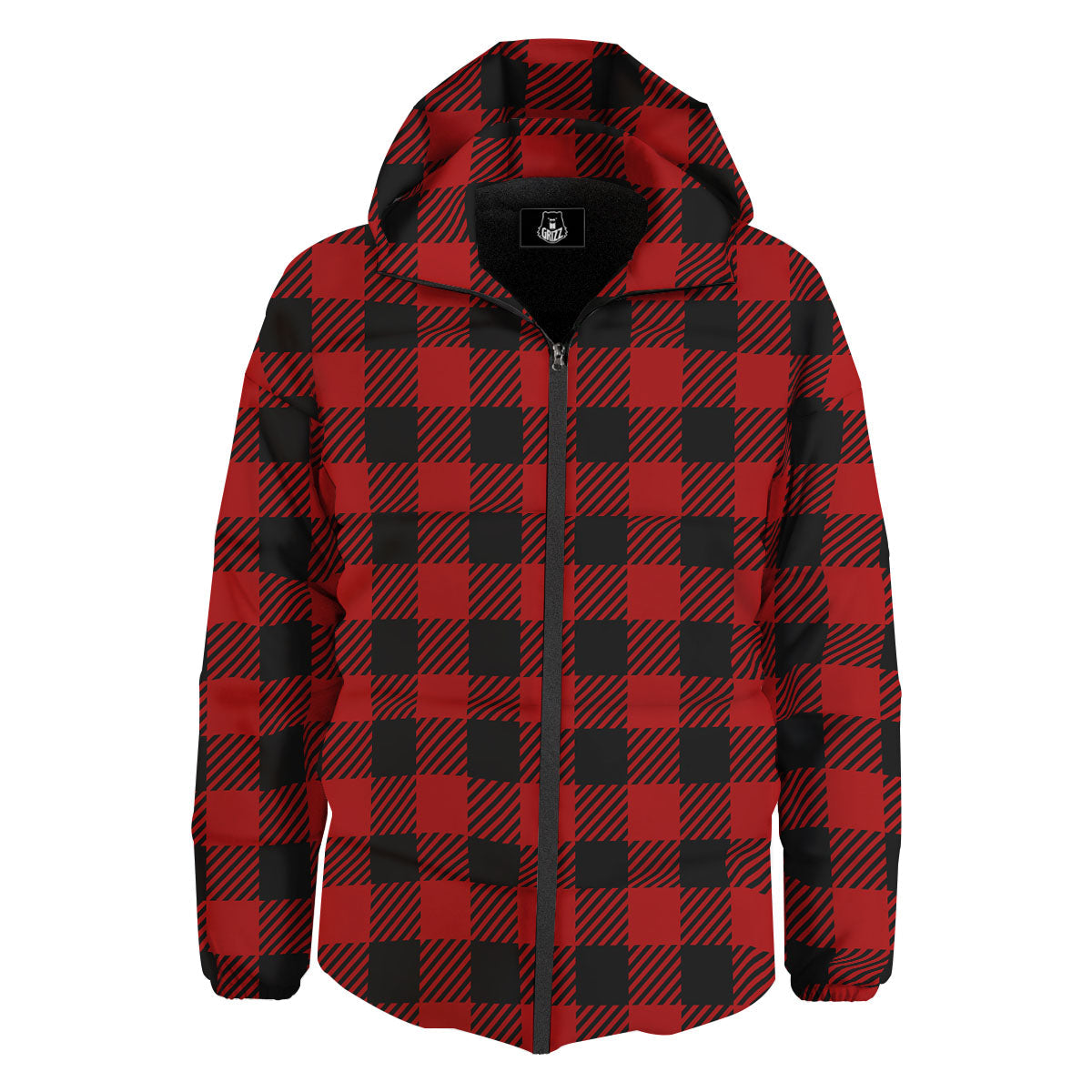 Buffalo Plaid Hot Red Print Down Jacket-grizzshop