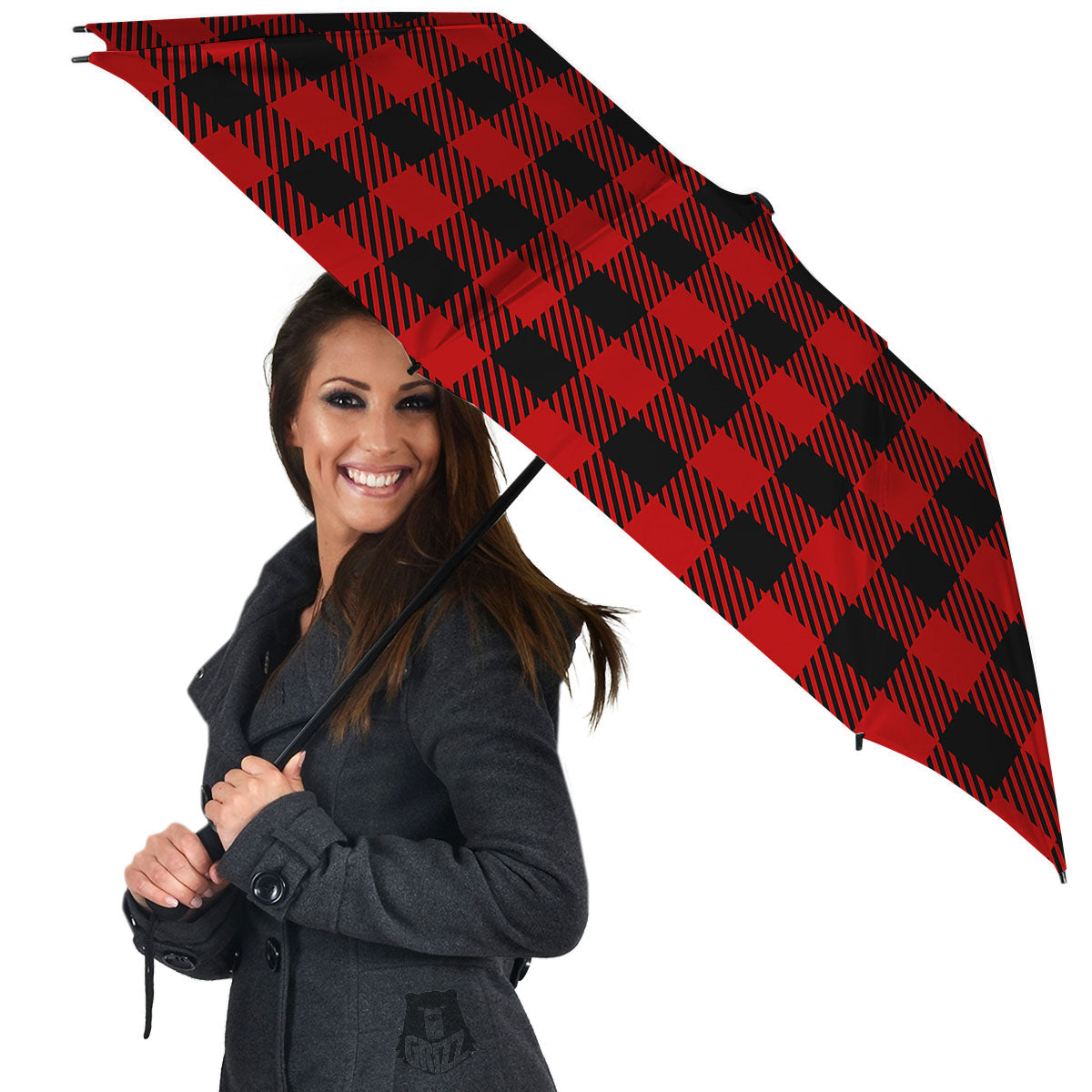 Buffalo Plaid Hot Red Print Umbrella-grizzshop