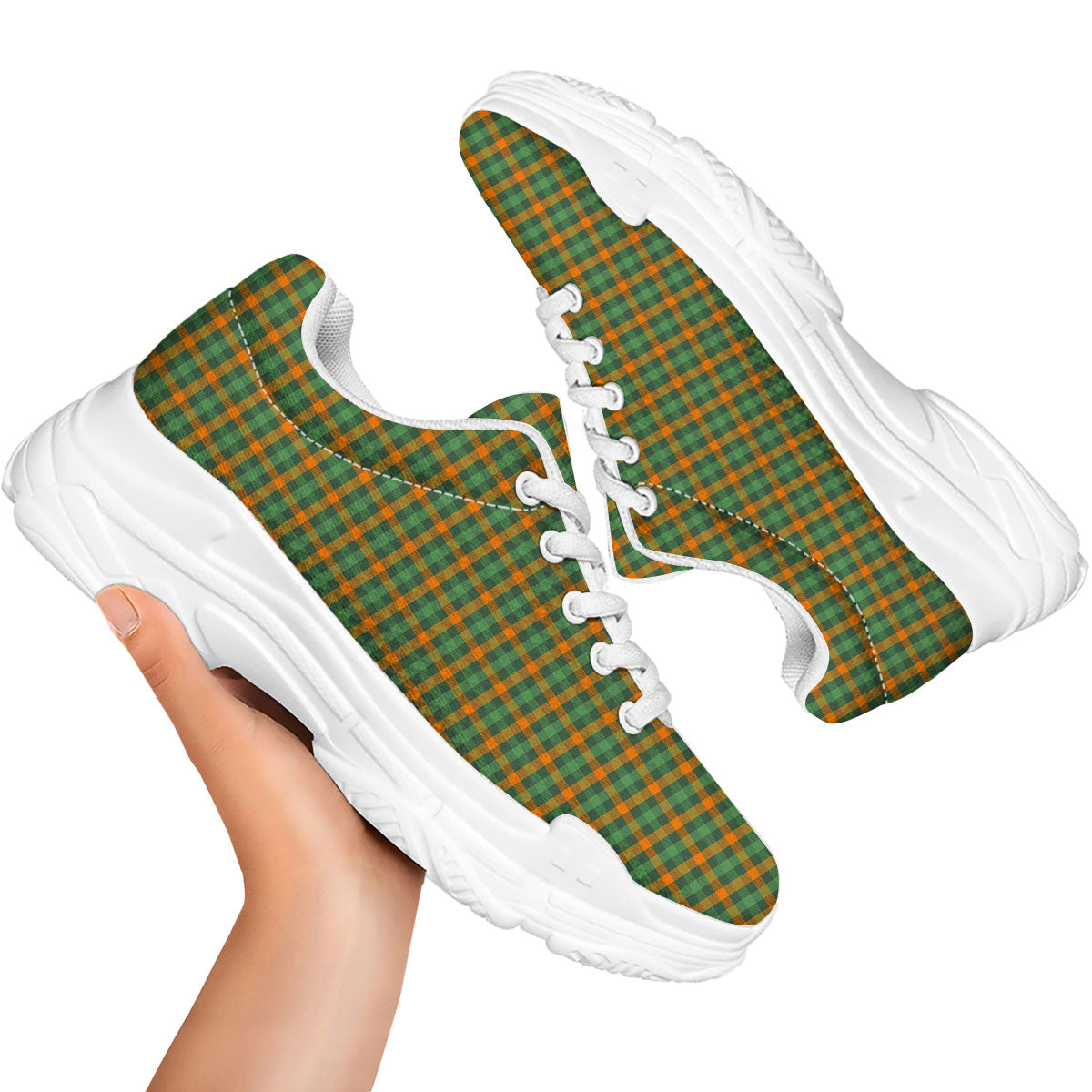 Buffalo Plaid Orange And Green Print White Chunky Shoes-grizzshop